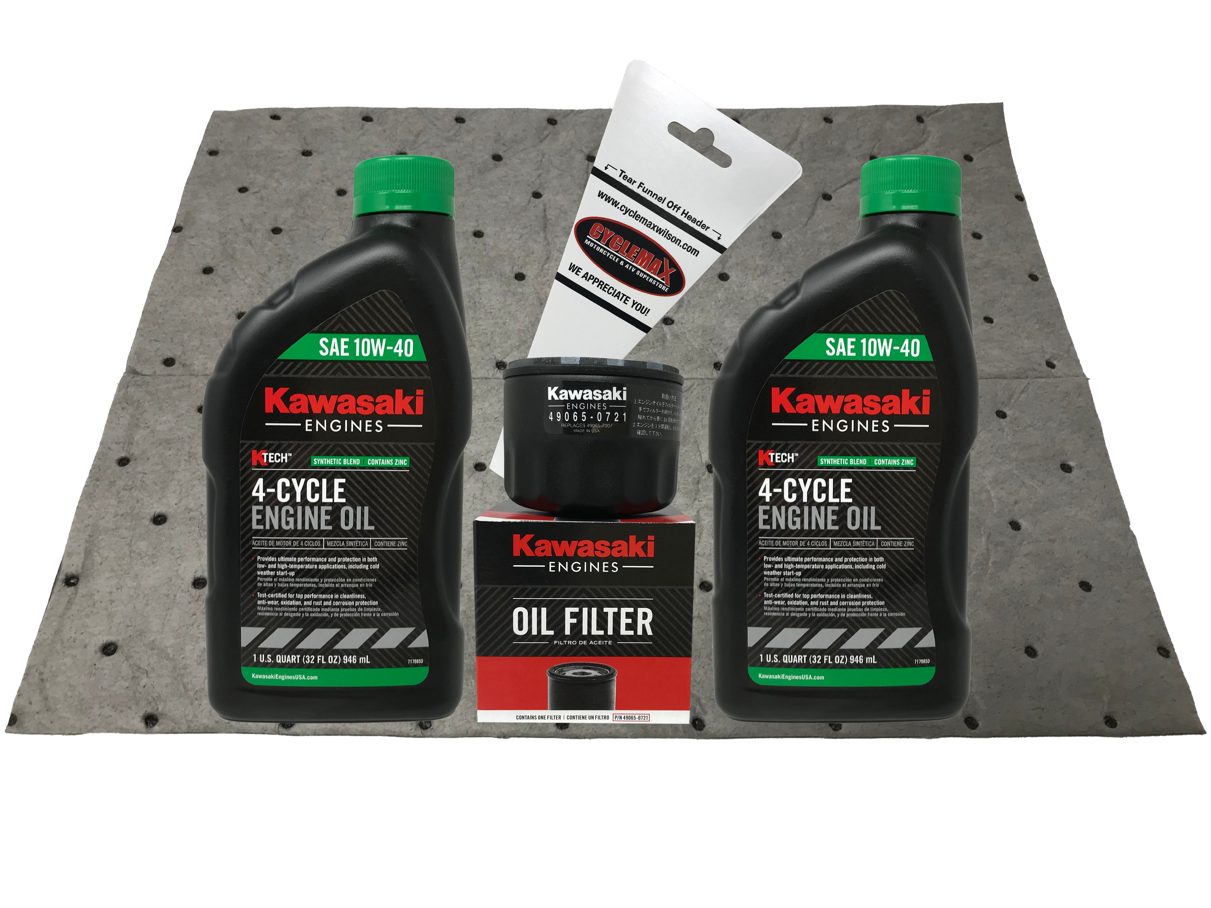 Kawasaki 49065-0721 Oil Change Kit w/Oil pad and 2 Quarts of 10W-40 Oil