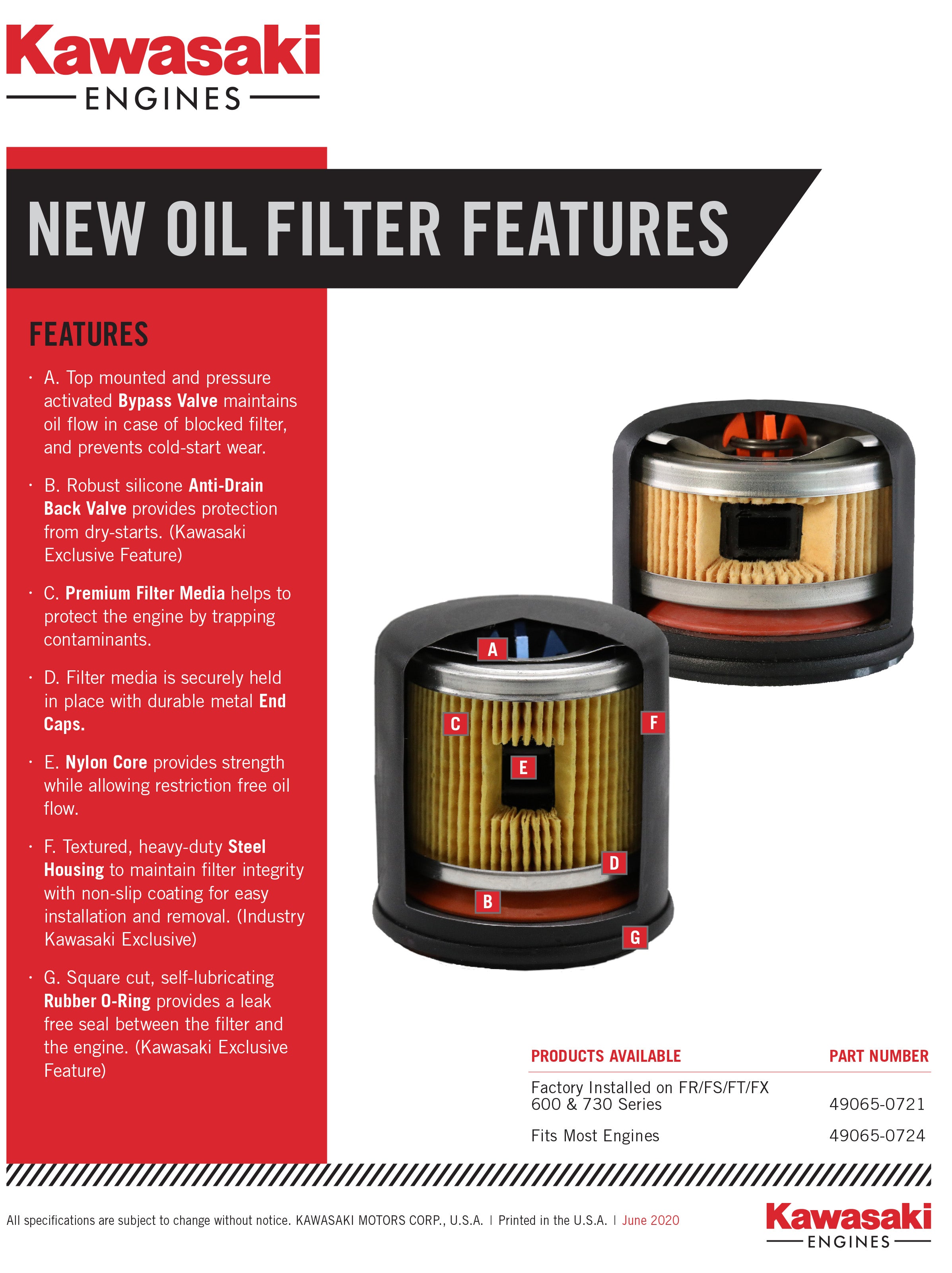 OEM Kawasaki Oil Filter 49065-0721
