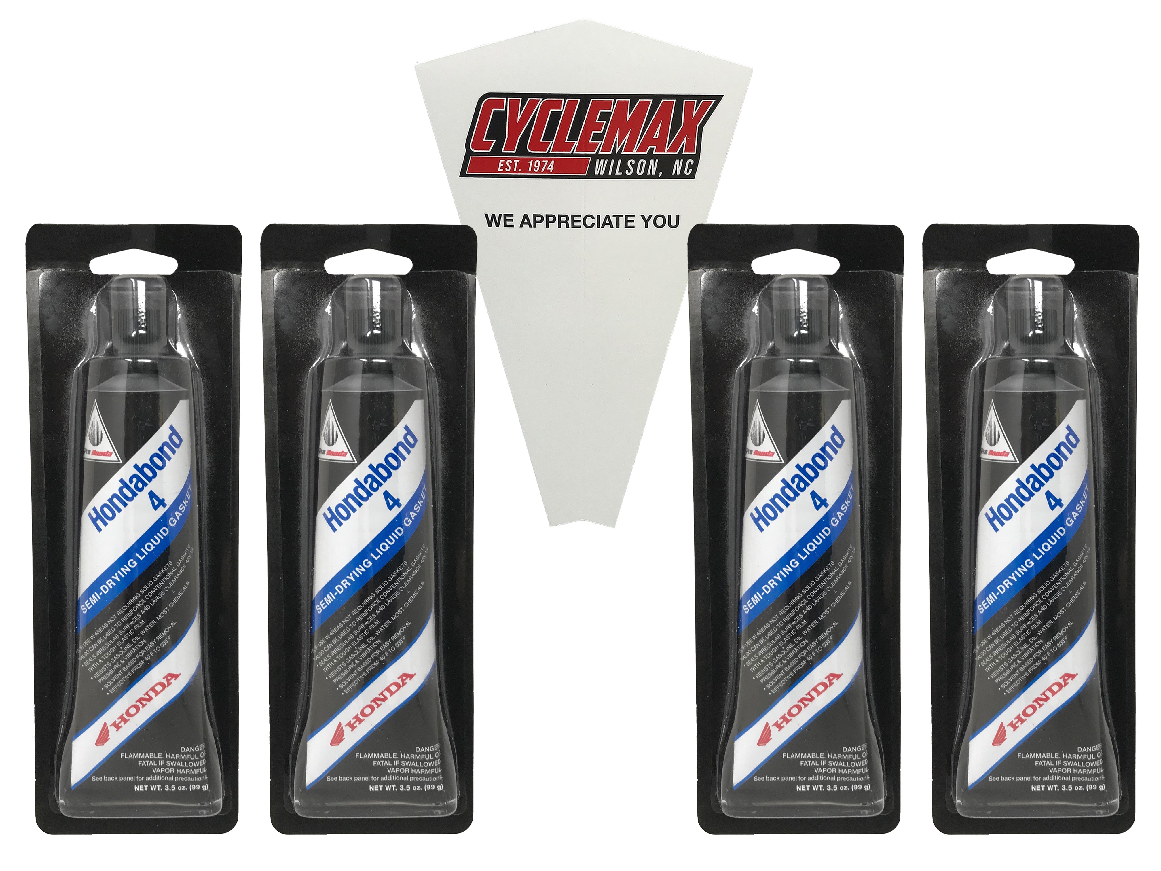 Cyclemax Four Pack for Honda Hondabond 4 Semi-Drying Liquid Gasket 08717-1194 Contains Four 3.5oz Tubes and a Funnel