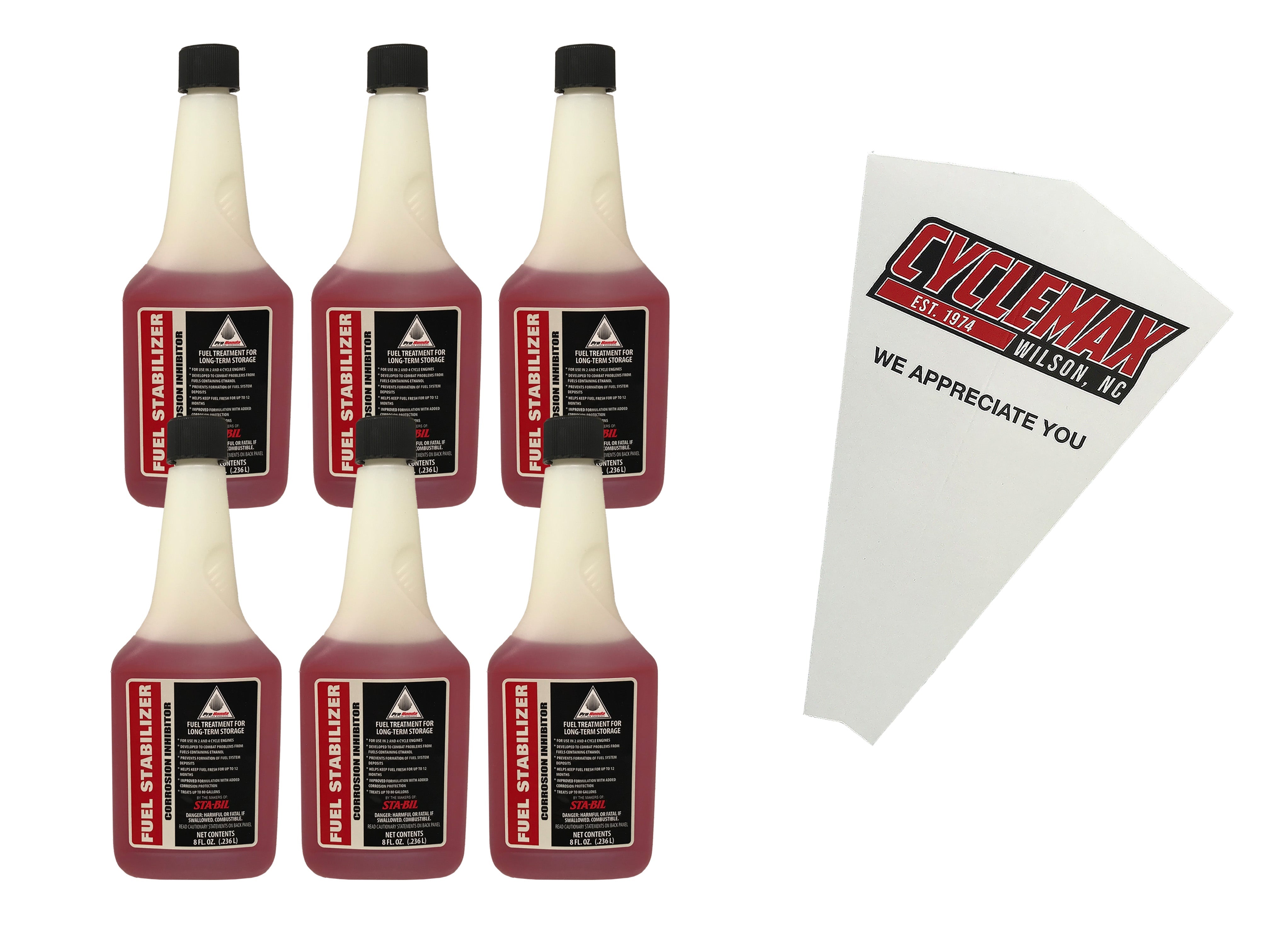 CYCLEMAX Six Pack for Honda Fuel Stabilizer & Corrosion Inhibitor 08732-0800 Contains Six 8oz Bottles and a Funnel