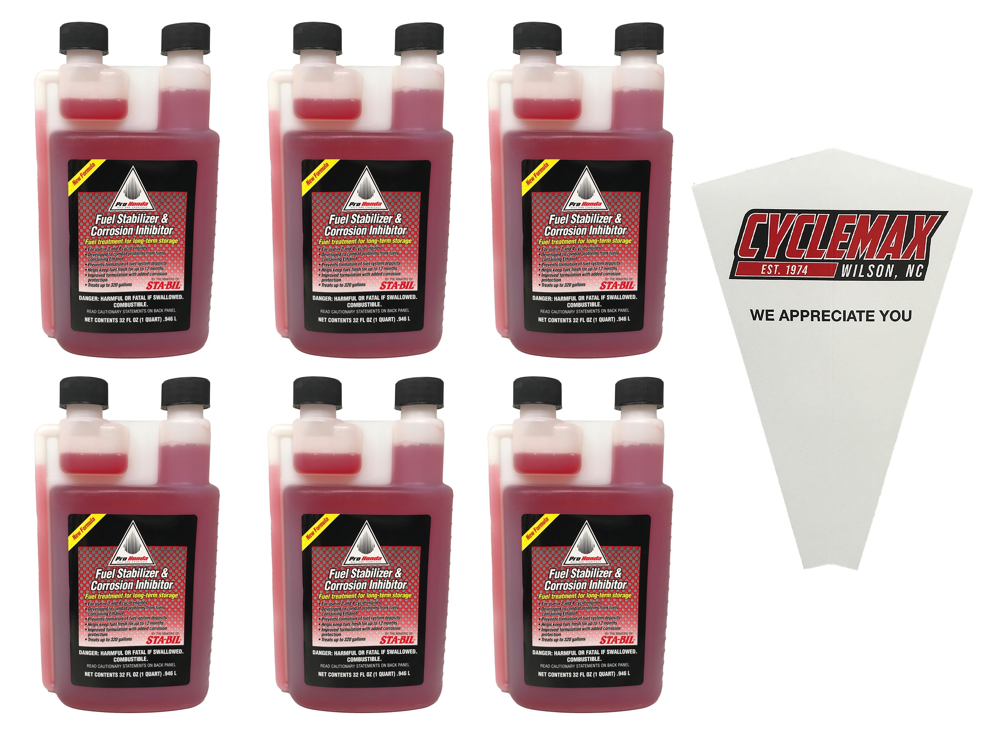 CYCLEMAX Six Pack for Honda Fuel Stabilizer & Corrosion Inhibitor 08732-3200 Contains Six 32oz Bottles and a Funnel