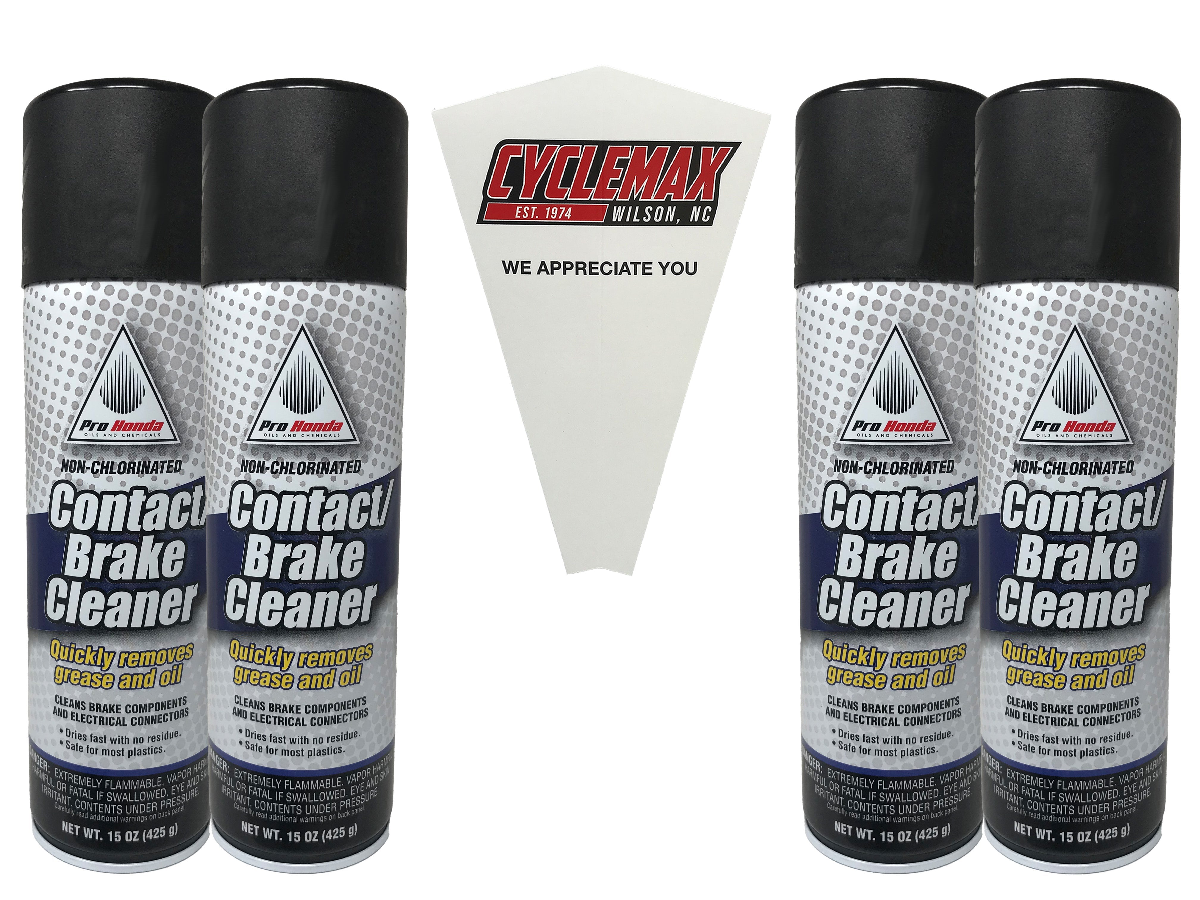 Cyclemax Four Pack for Honda Contact/Brake Cleaner 08732-CBL49 Contains Four 15oz Cans and a Funnel