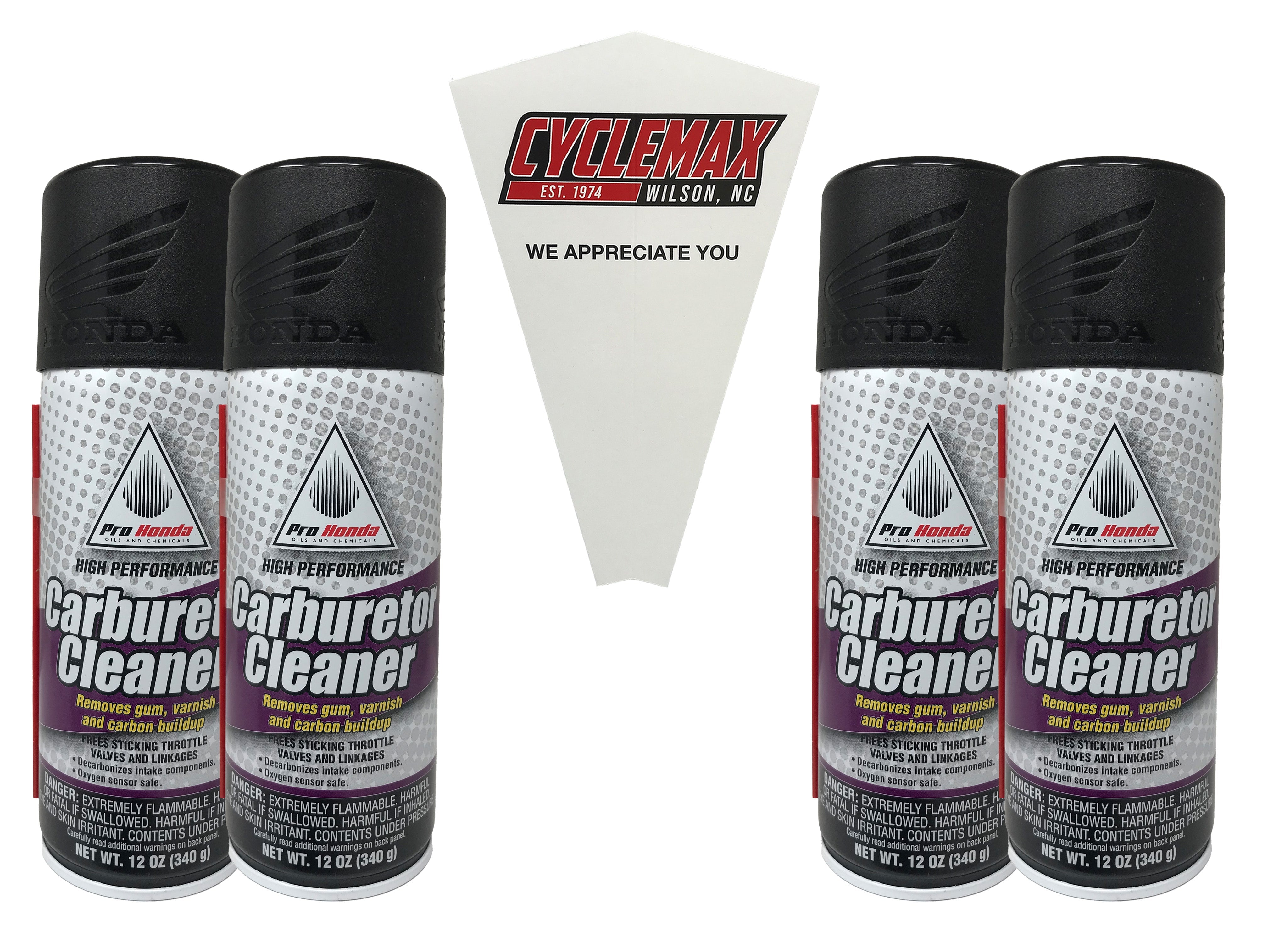 Cyclemax Four Pack for Honda High Performance Carburetor Cleaner 08732-CC000 Contains Four 12oz Cans and a Funnel
