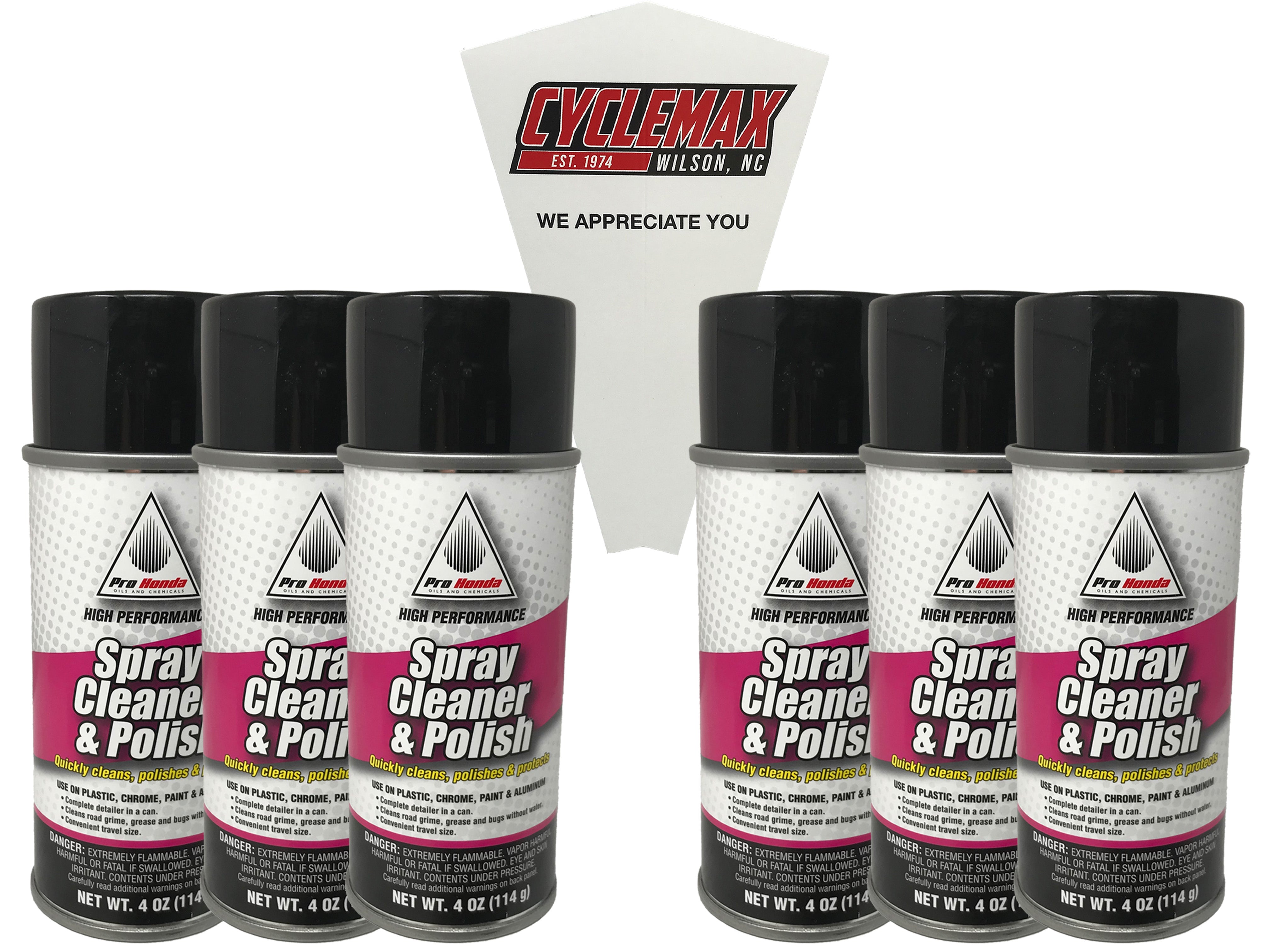 CYCLEMAX Six Pack for Honda Pro Honda Spray Cleaner and Polish 08732-SCPSM Contains Six 4oz Cans and a Funnel