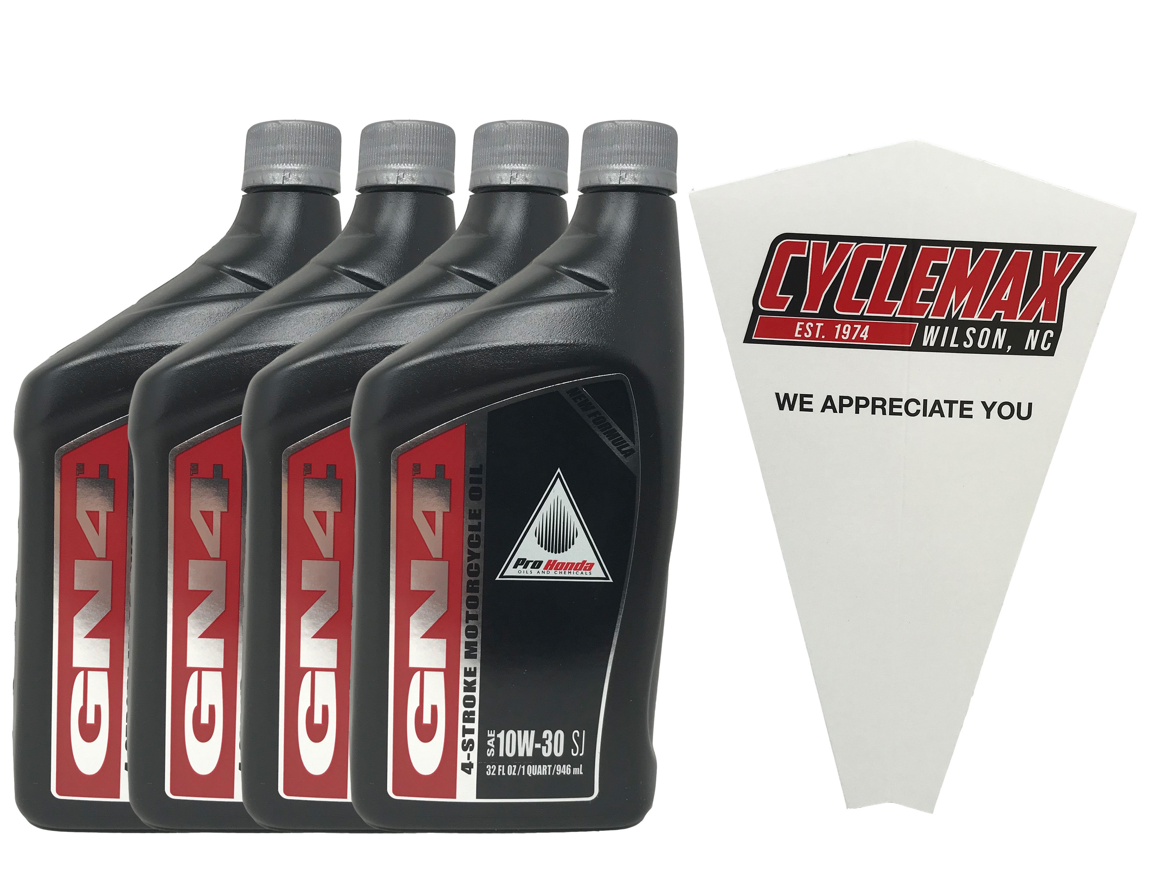 Cyclemax Four Pack for Honda GN4 10w30 4-Stroke Engine Oil 08C35-A131M02 Contains Four Quarts and a Funnel
