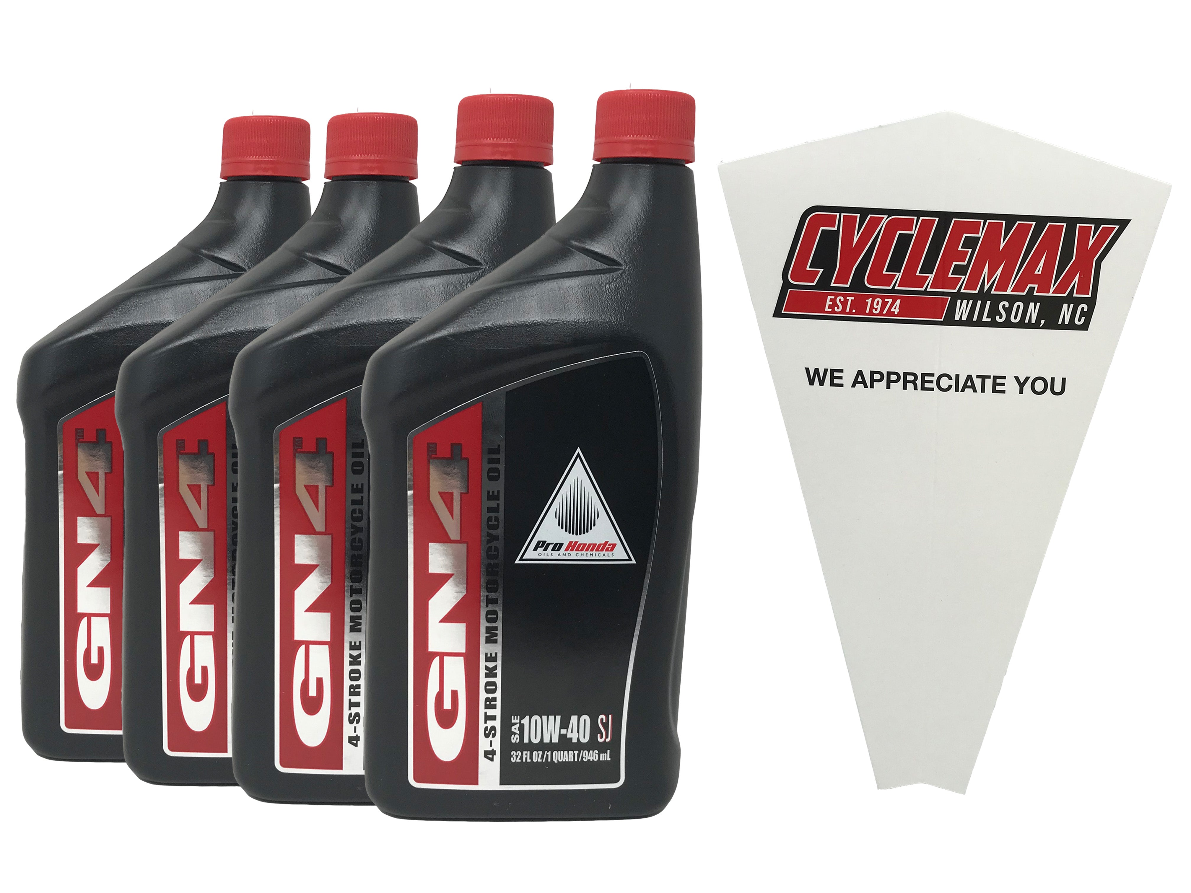 Cyclemax Four Pack for Honda GN4 Engine 10W-40 Oil 08C35-A141M01 Contains Four Quarts and a Funnel