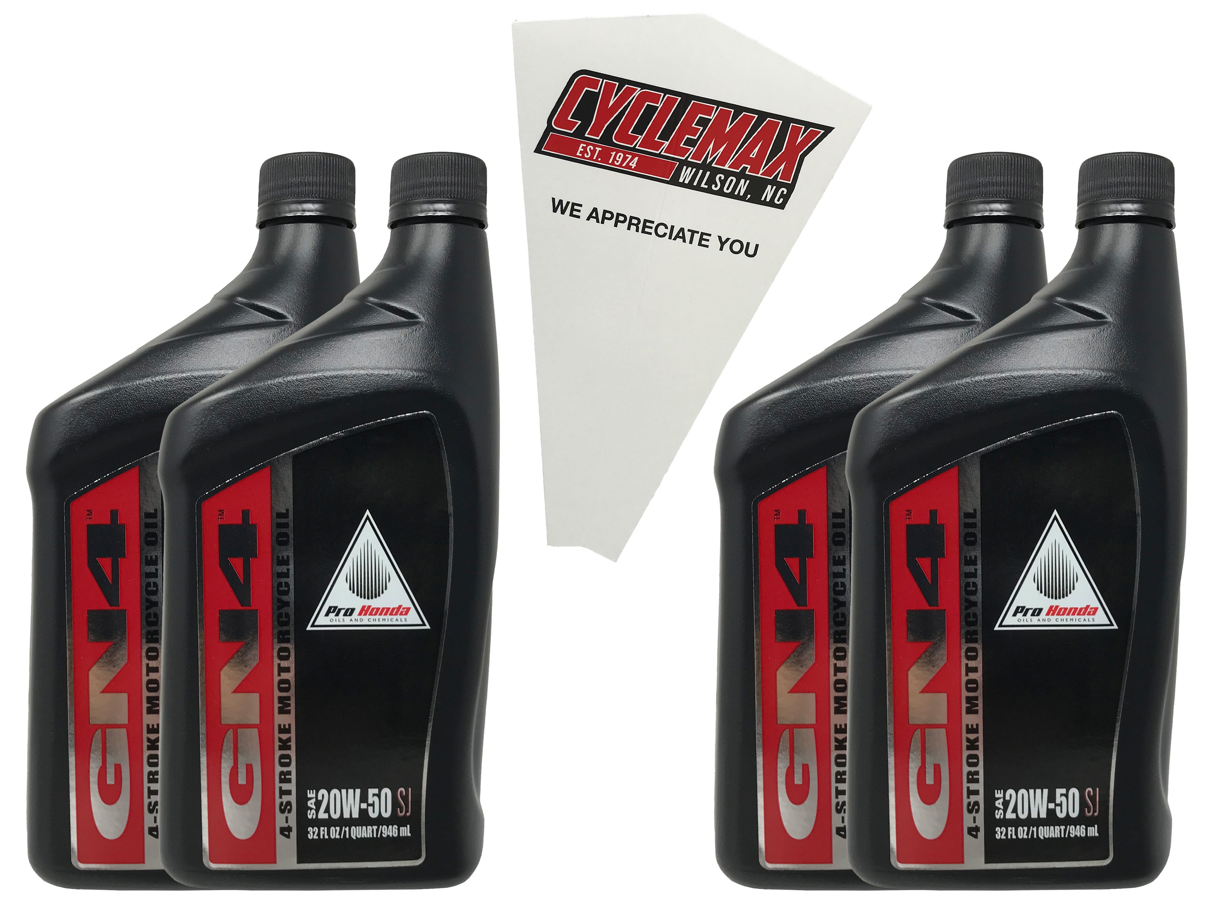 Cyclemax Four Pack for Honda GN4 20W50 Engine Oil 08C35-A251M01 Contains Four Quarts and a Funnel