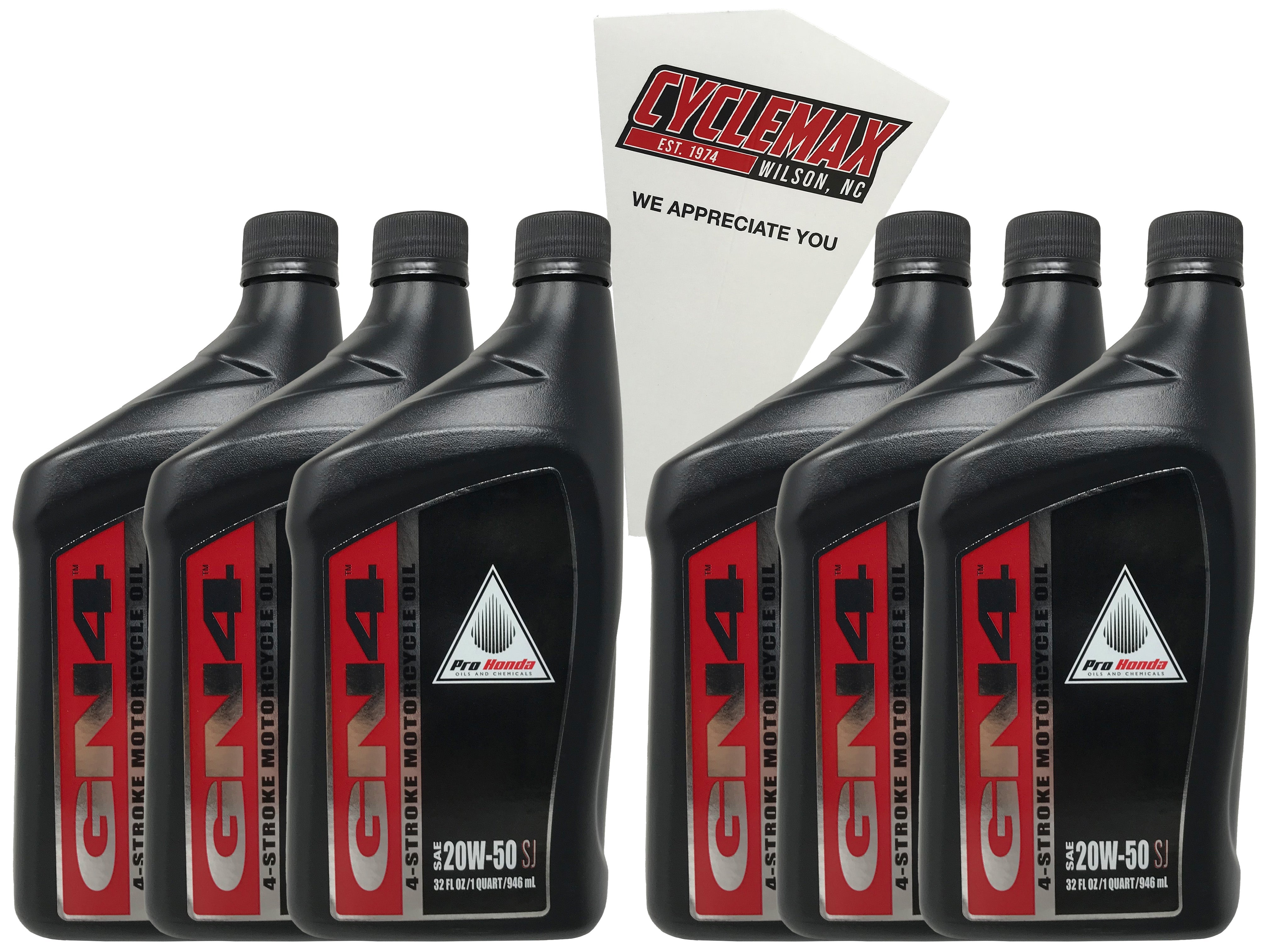 Cyclemax Six Pack for Honda GN4 20W50 Engine Oil 08C35-A251M01 Contains Six Quarts and a Funnel