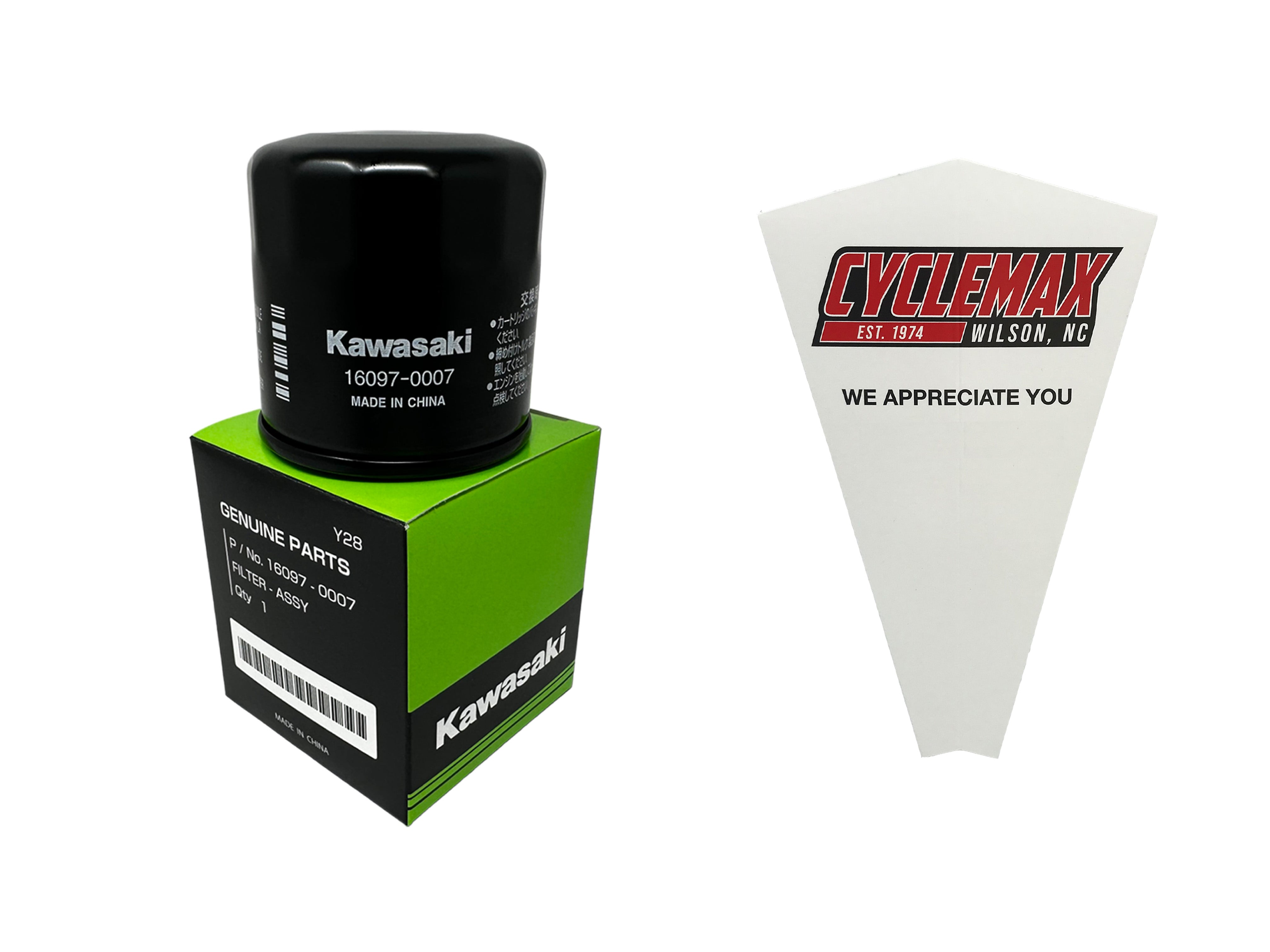 Cyclemax One Pack for Kawasaki Oil Filter 16097-0007 Contains One Filter and a Funnel