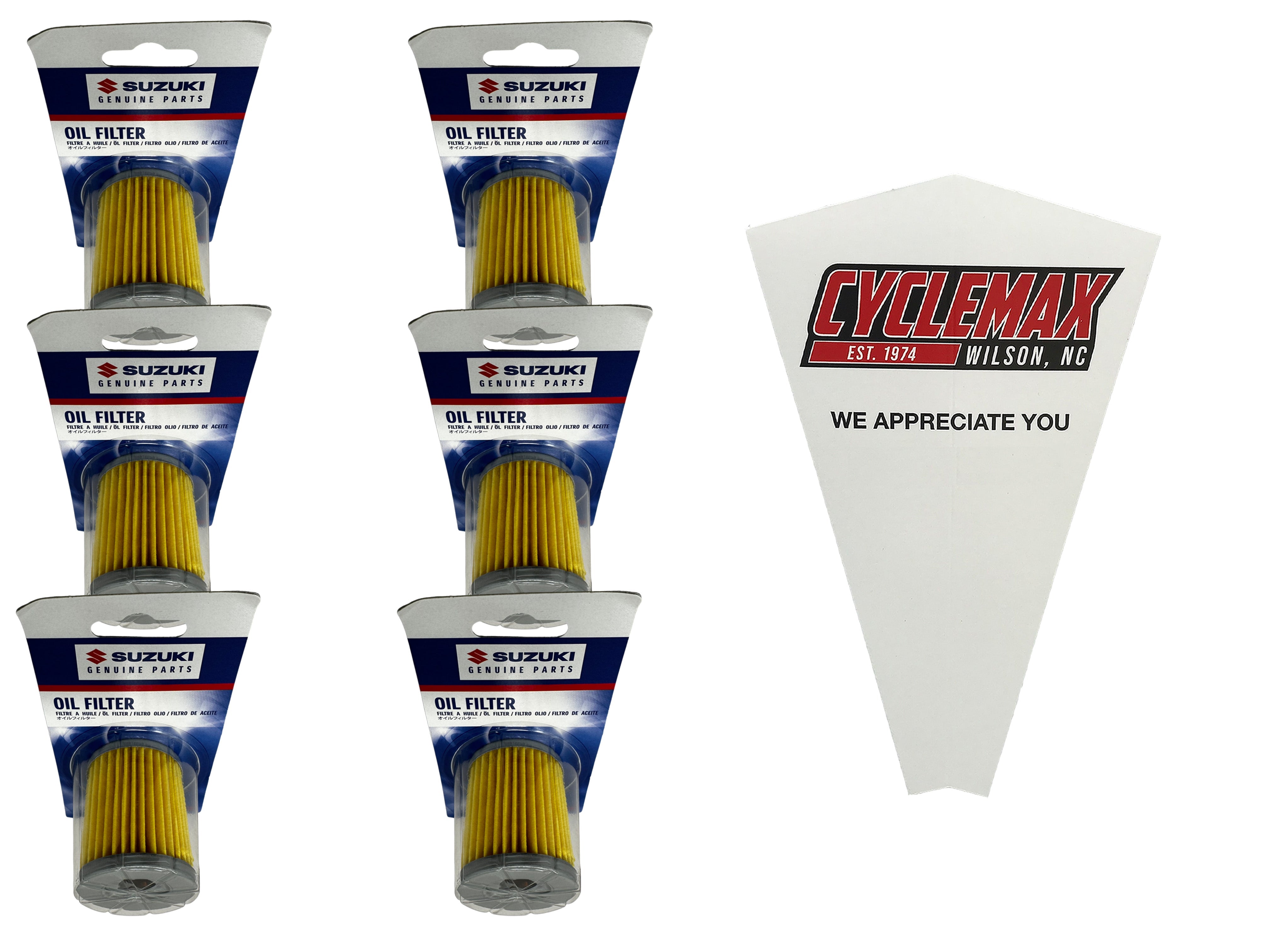 Cyclemax Six Pack for Suzuki Oil Filter 16510-25C00 Contains Six Filters and a Funnel