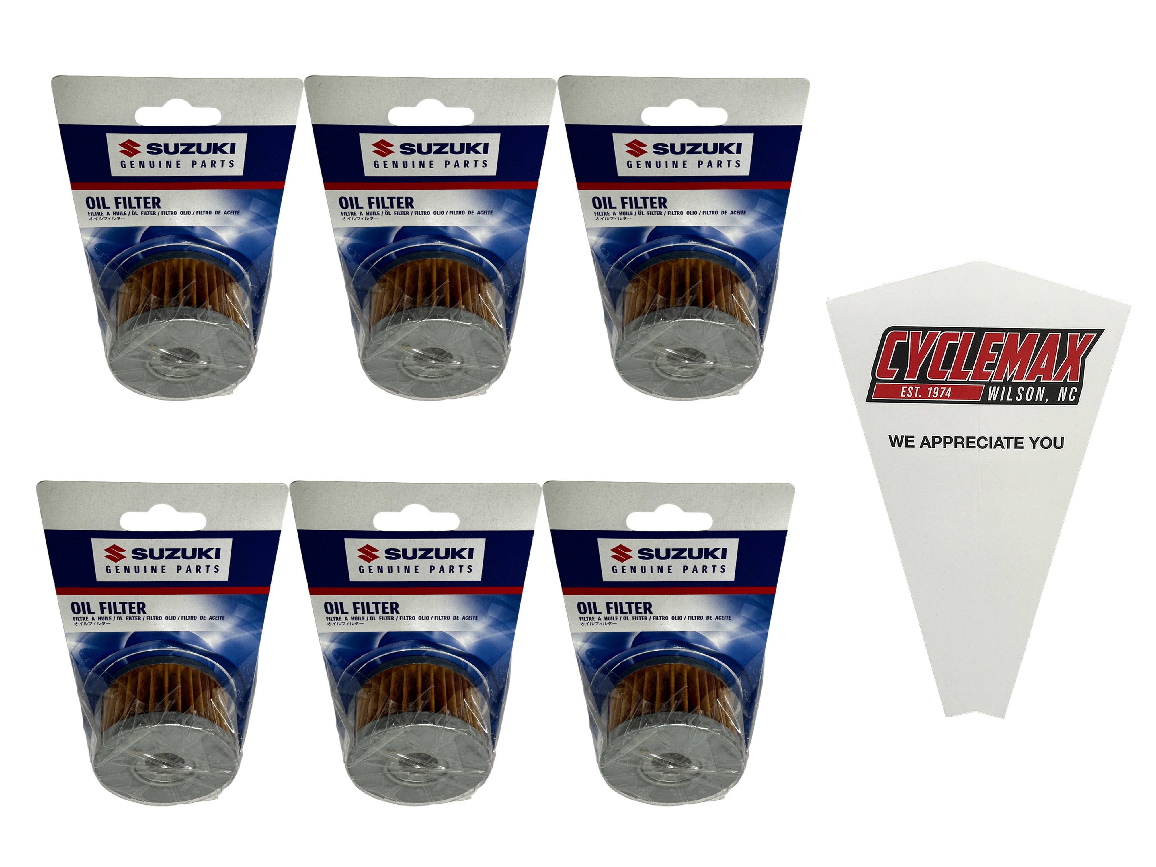 Cyclemax Six Pack for Suzuki Oil Filter 16510-37450 Contains Six Filters and a Funnel