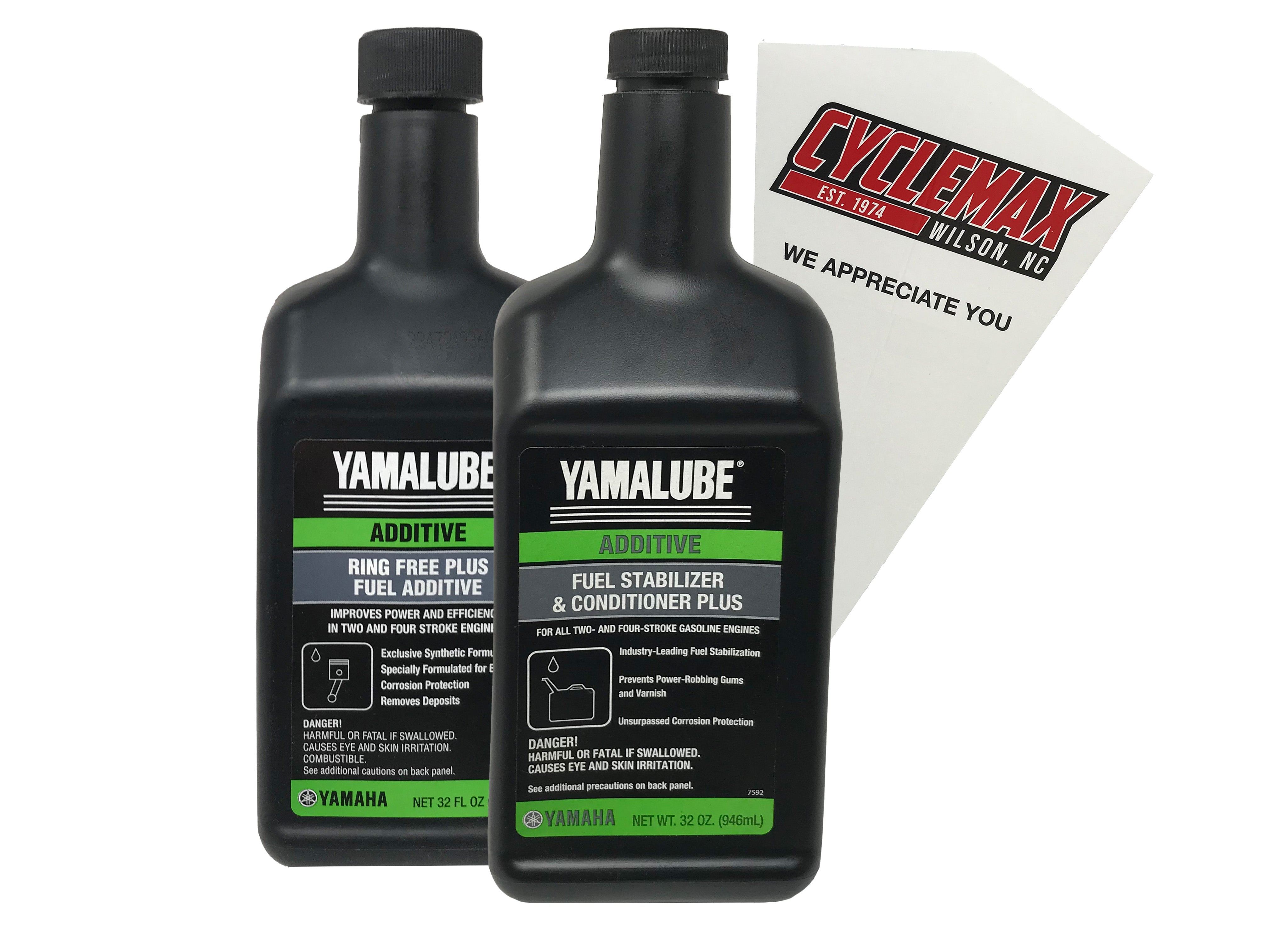 Cyclemax Fuel Treament Kit fits All Model Years 32 OZ Yamaha Marine Yamalube Boat & Outboard with Ring Free Plus & Fuel Stabilizer ACC-RNGFR-PL-32 ACC-FSTAB-PL-32
