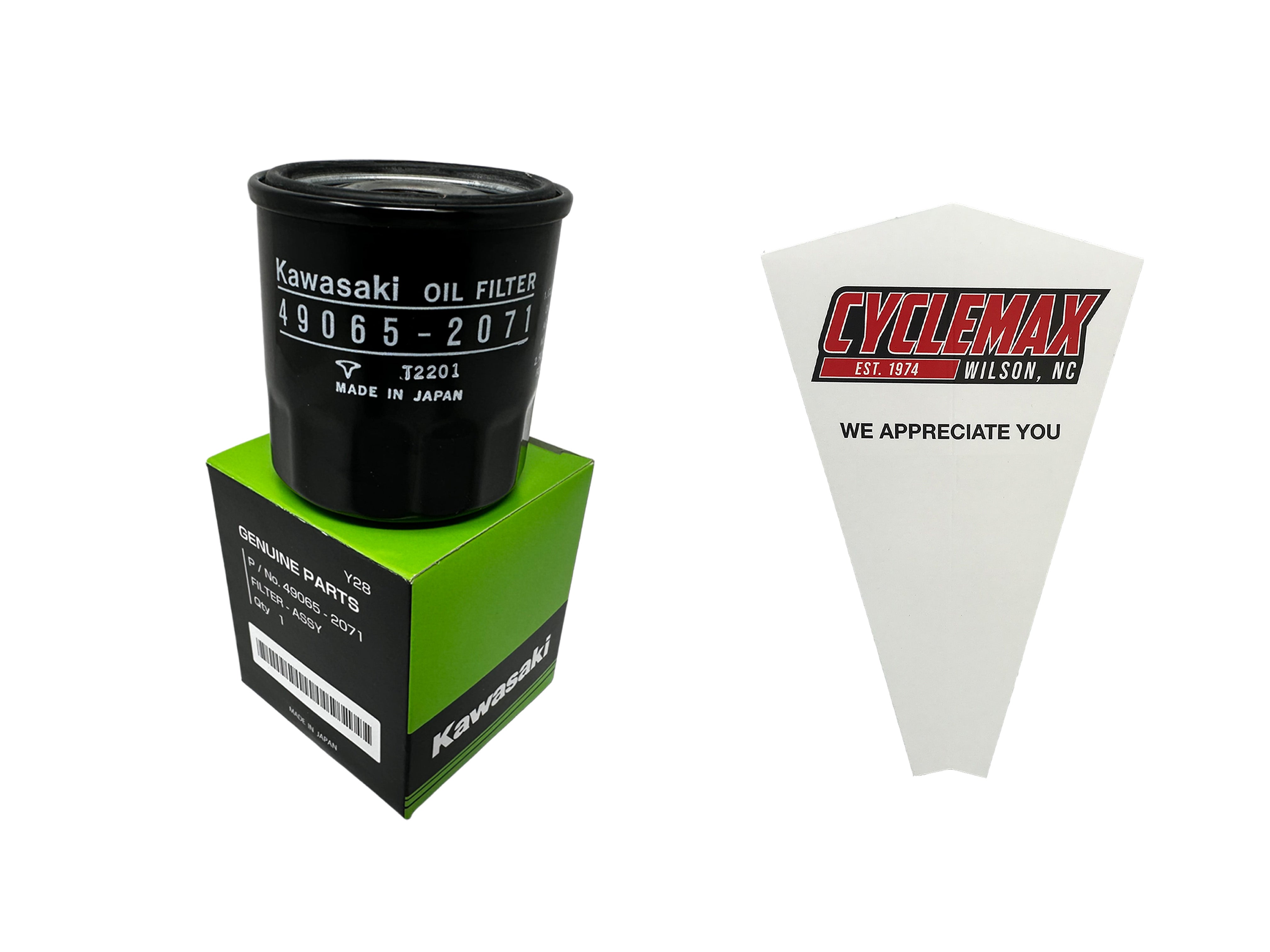 Cyclemax One Pack for Kawasaki Oil Filter 49065-2071 Contains One Filter and a Funnel