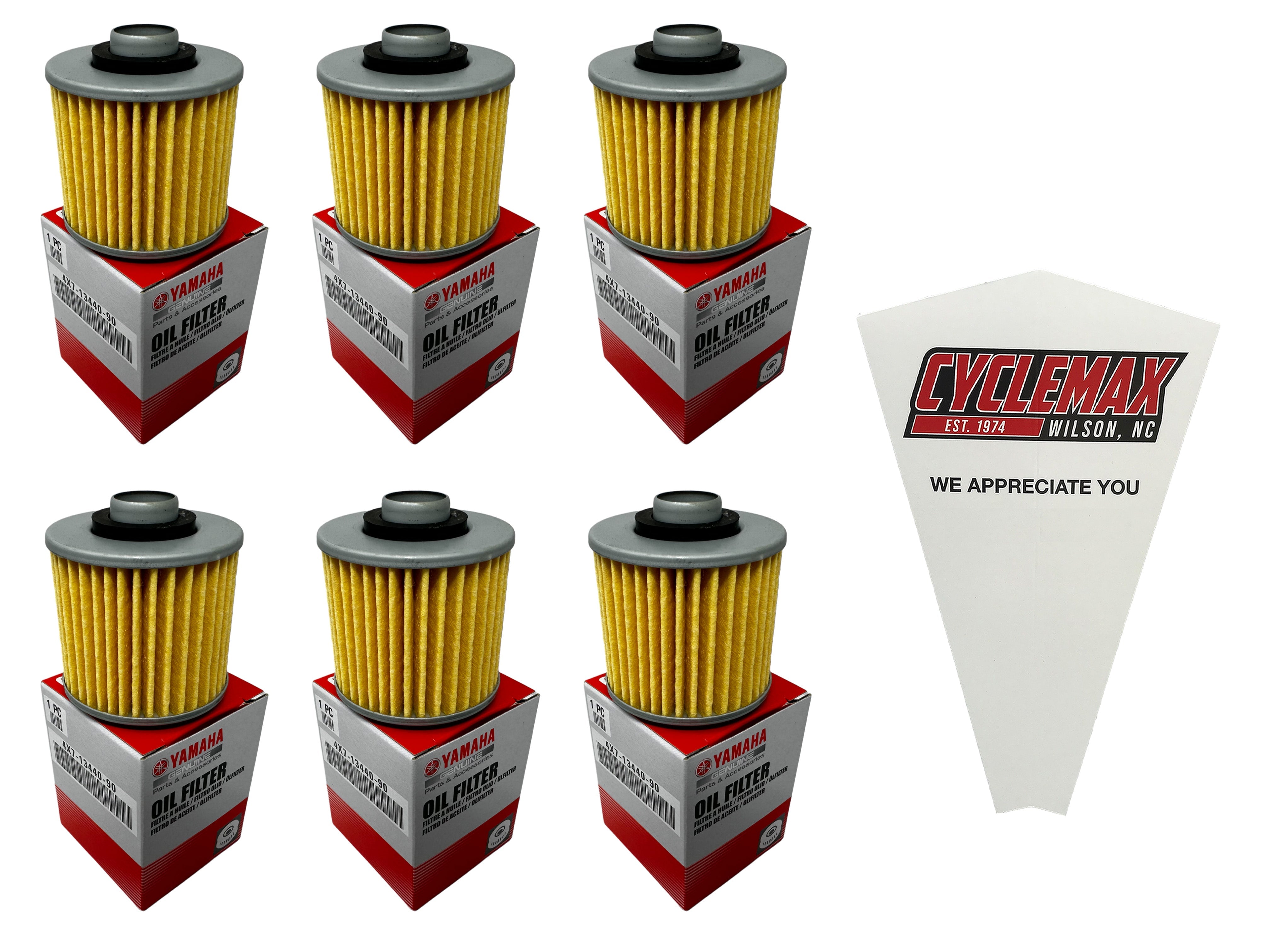 Cyclemax Six Pack for Yamaha Oil Filter 4X7-13440-90 Contains Six Filters and a Funnel