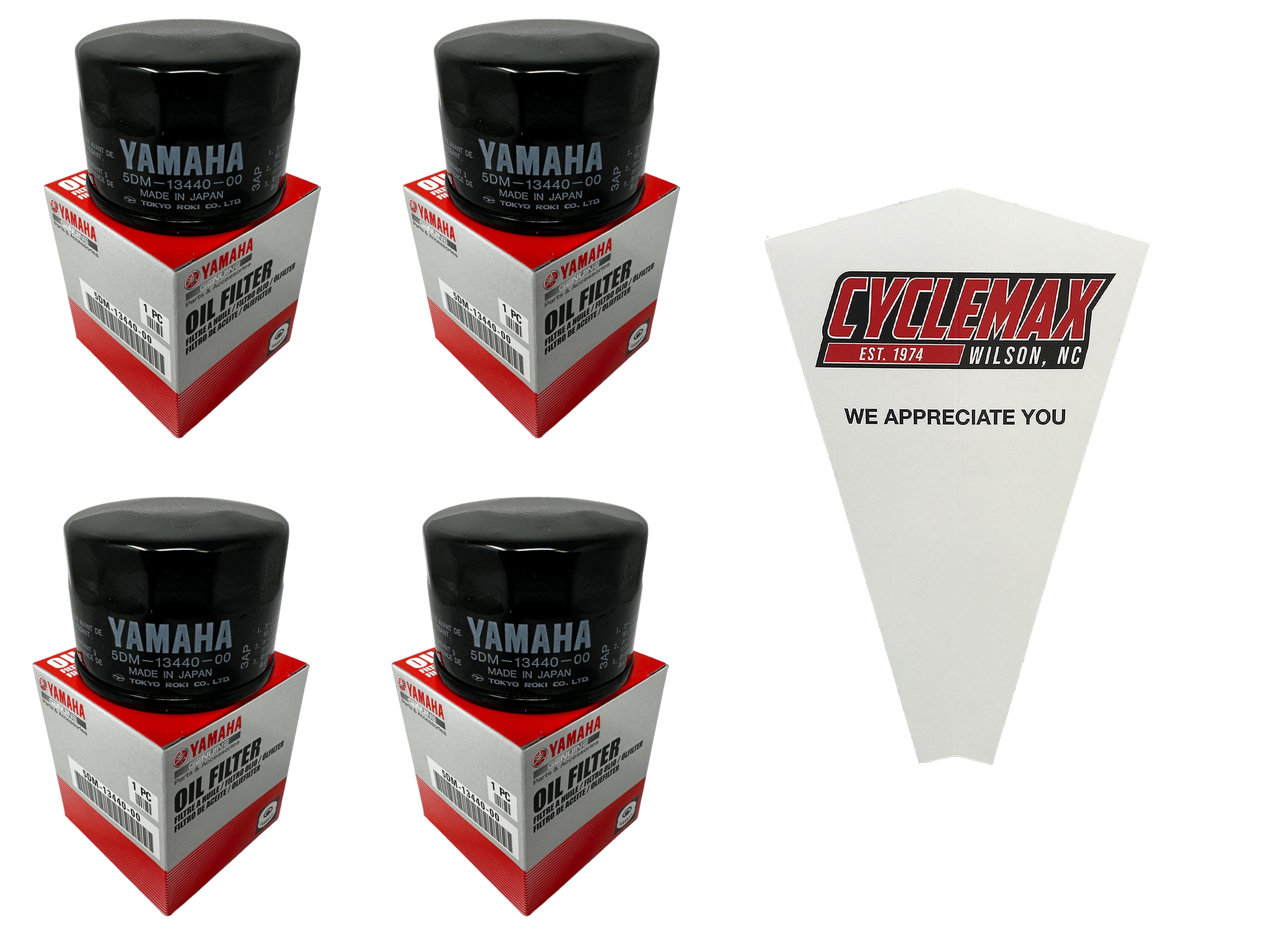 Cyclemax Four Pack for Yamaha Oil Filter Cleaner Element Assembly 5DM-13440-00-00 Contains Four Filters and a Funnel