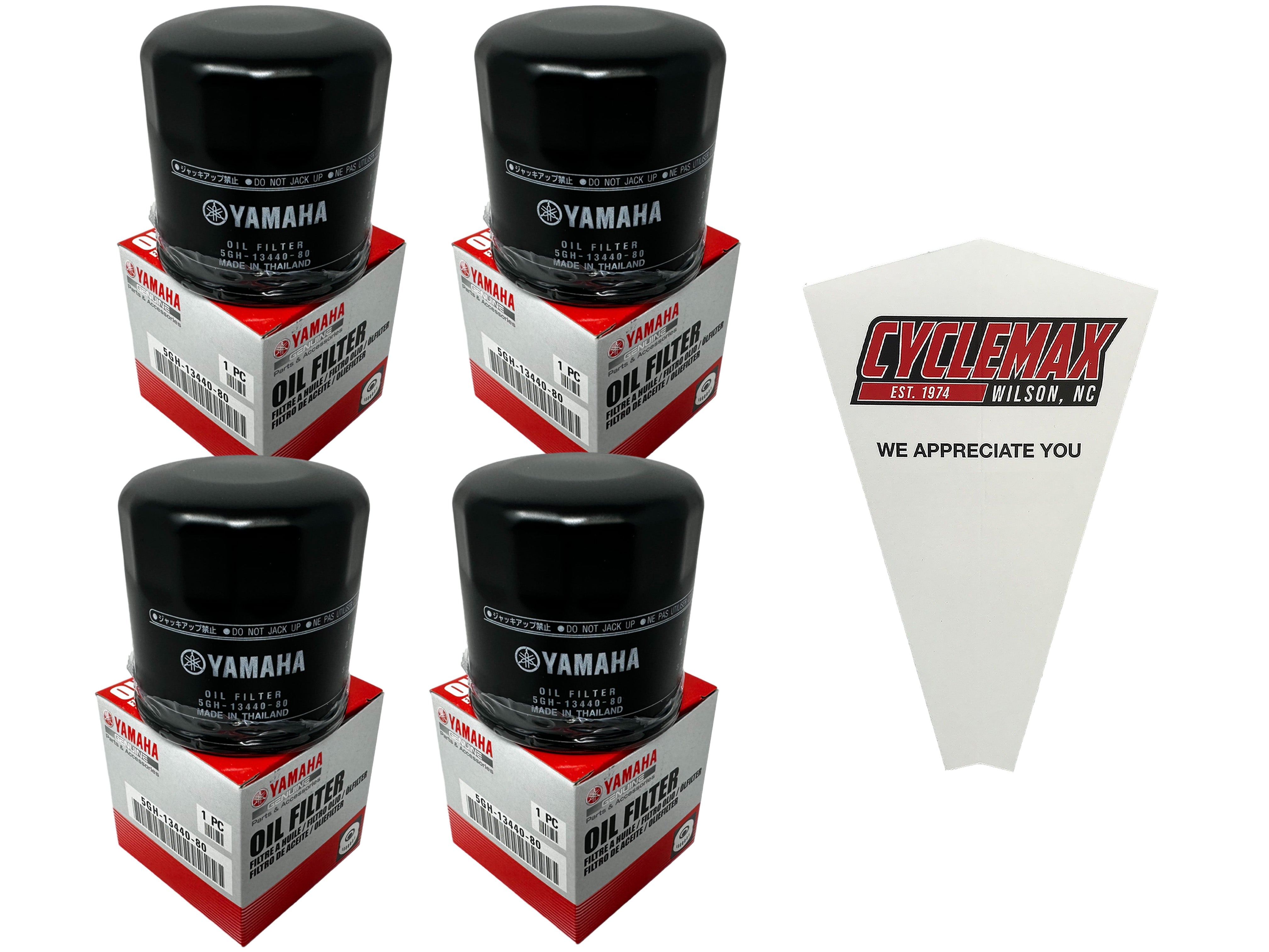 Cyclemax Four Pack for Yamaha Oil Filter 5GH-13440-80-00 Contains Four Filters and a Funnel