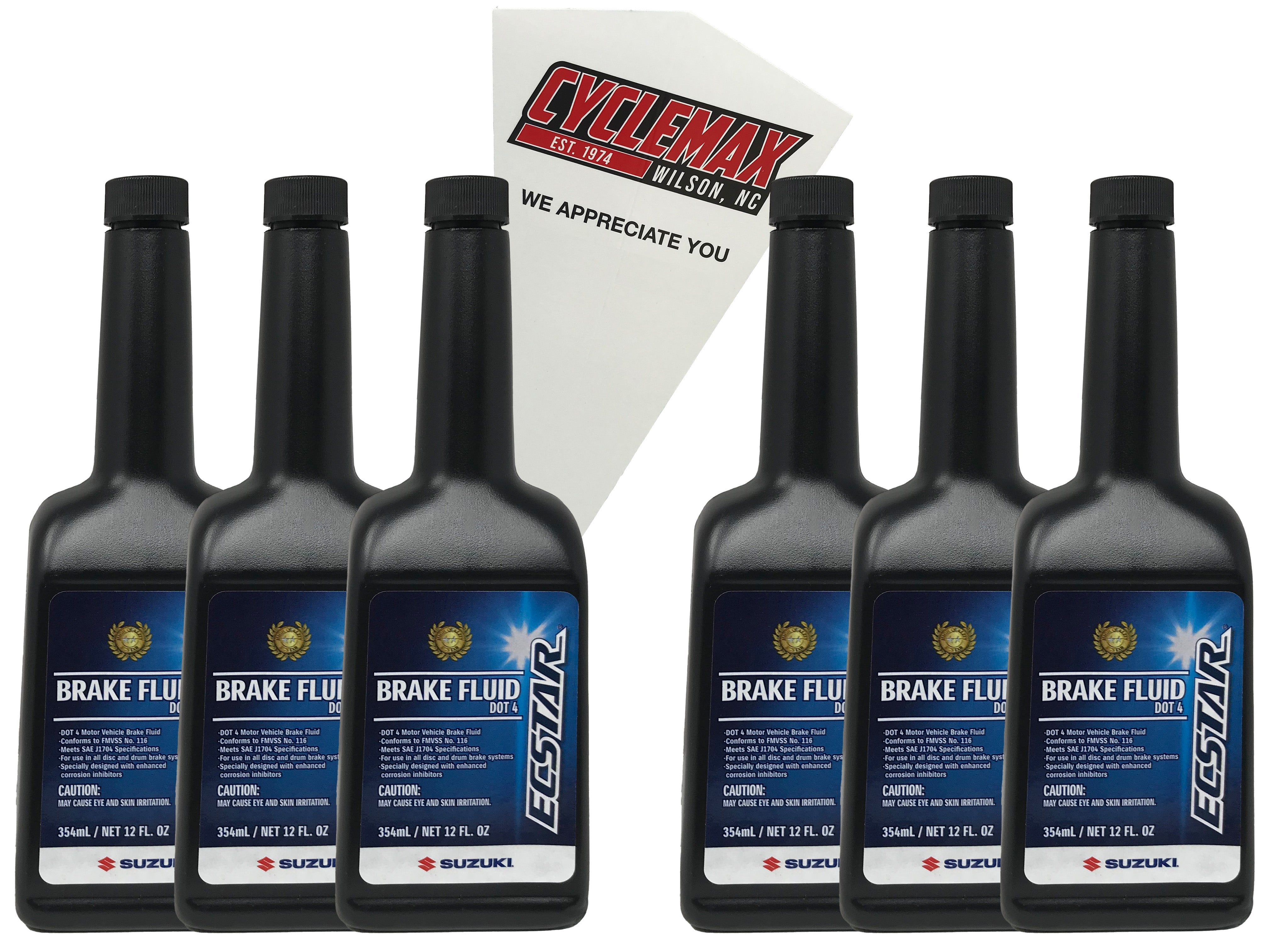 CYCLEMAX Six Pack for Suzuki Ecstar DOT 4 Brake Fluid 990A0-01E91-12Z Contains Six Bottles and a Funnel