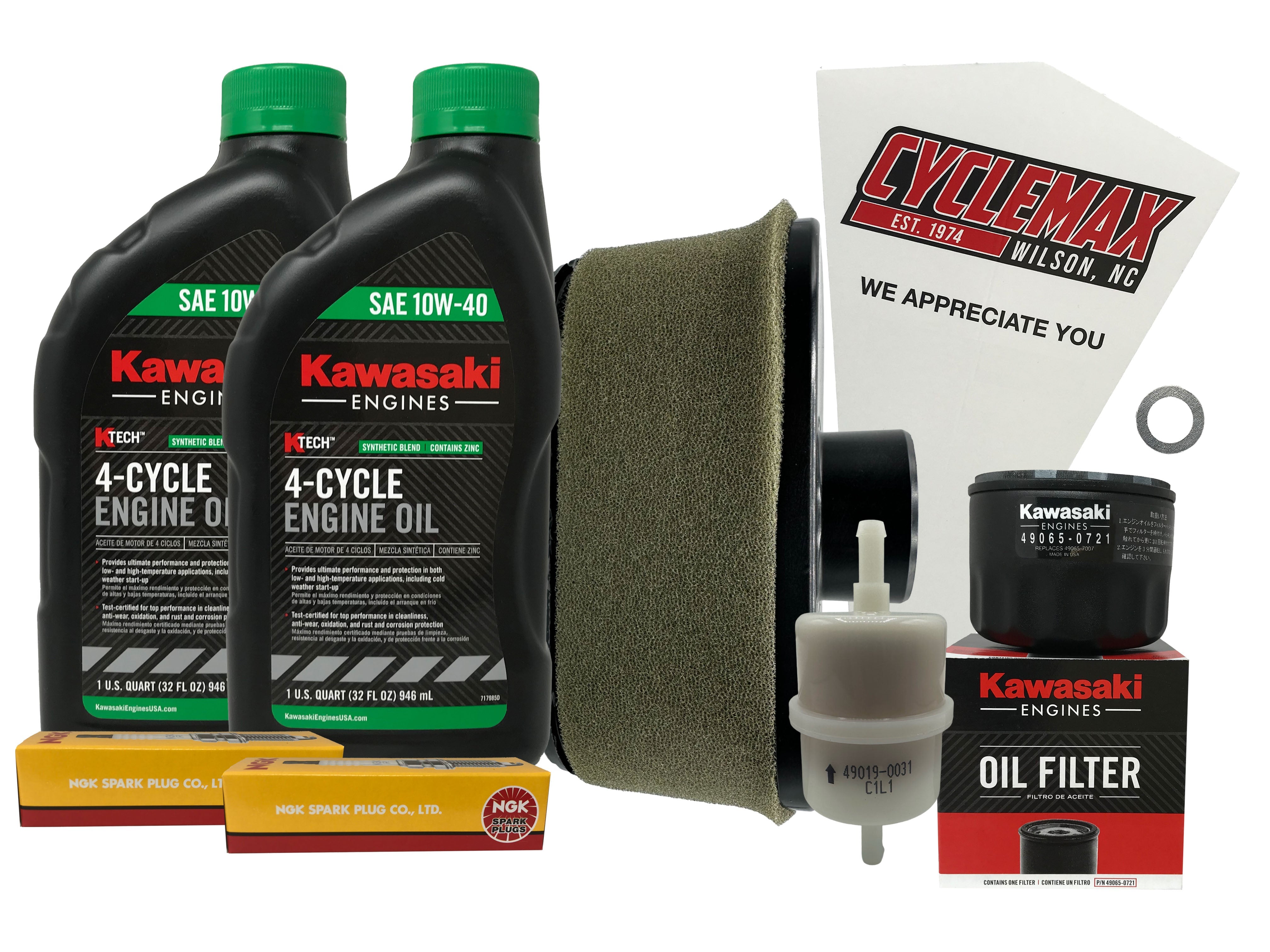 Cyclemax Tune Up Kit fits 2017-2023 Kawasaki for FR FS 481V 541V 600V 651V 691V 730V 10W-40 with Spark Plugs