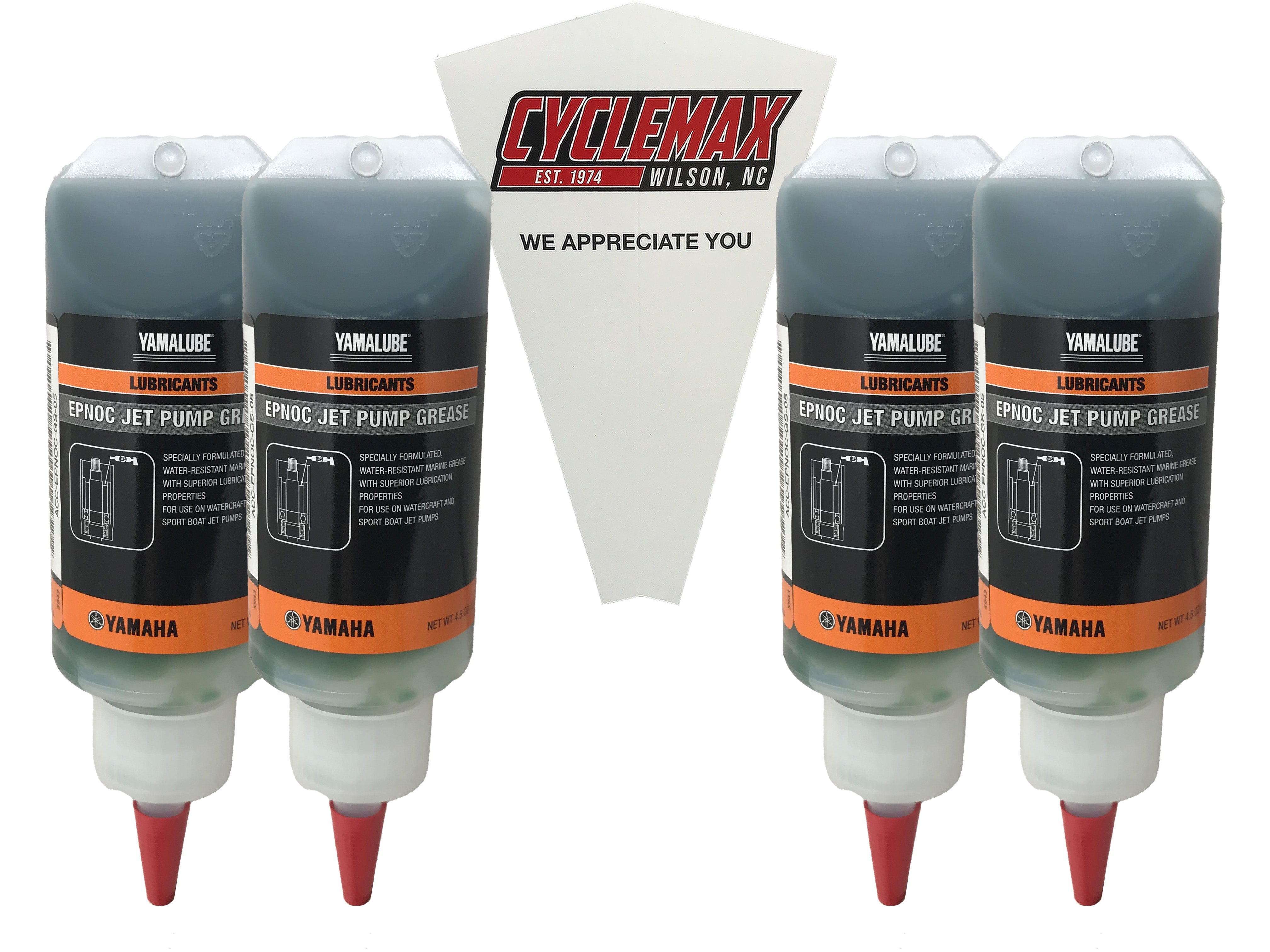 Cyclemax Four Pack for Yamaha Yamalube Epnoc Jet Pump Grease ACC-EPNOC-GS-05 Contains Four 4.5oz Tubes and a Funnel