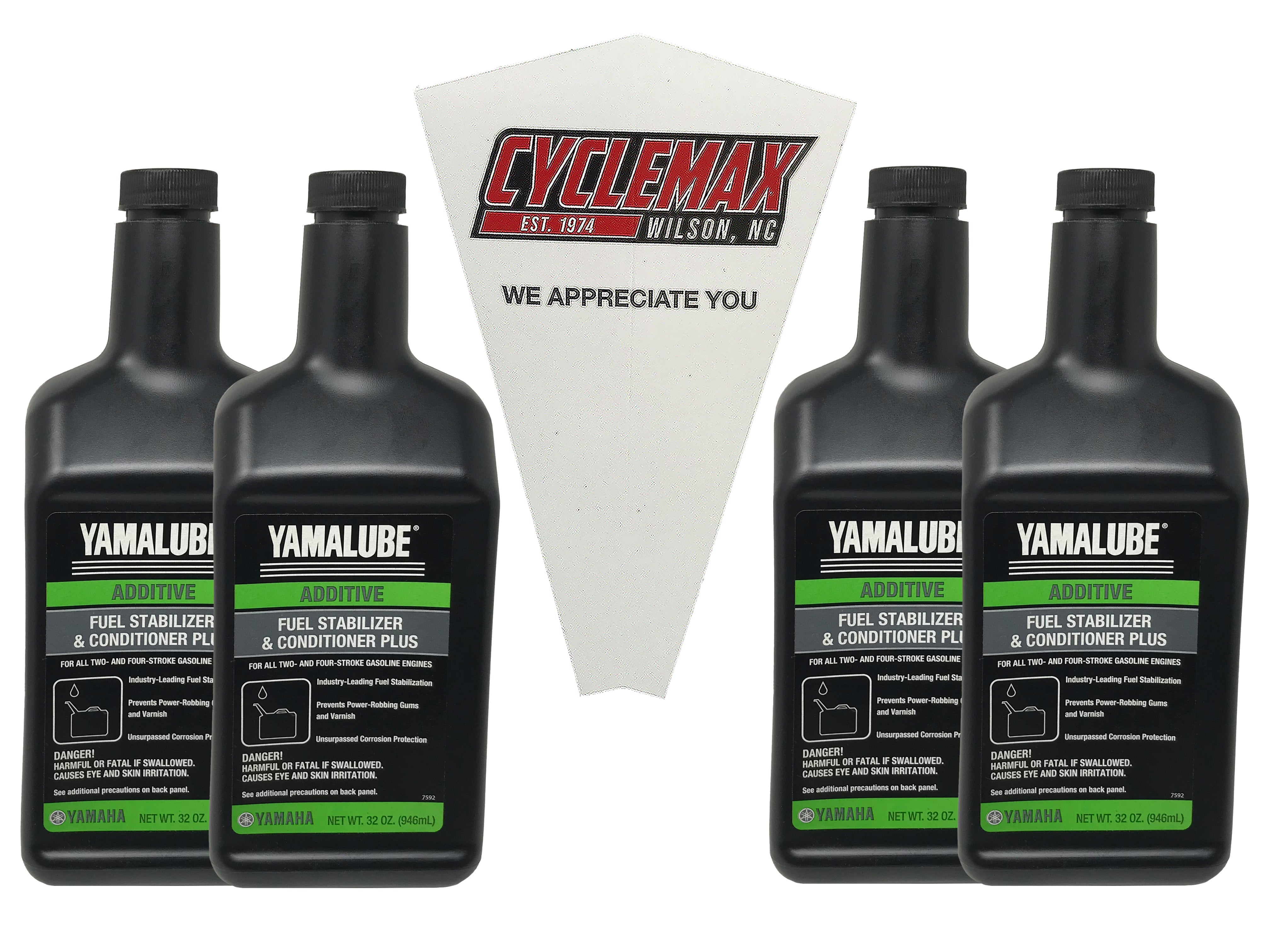 Cyclemax Four Pack for Yamaha Fuel Stabilizer & Conditioner Plus ACC-FSTAB-PL-32 Contains Four Quarts and a Funnel