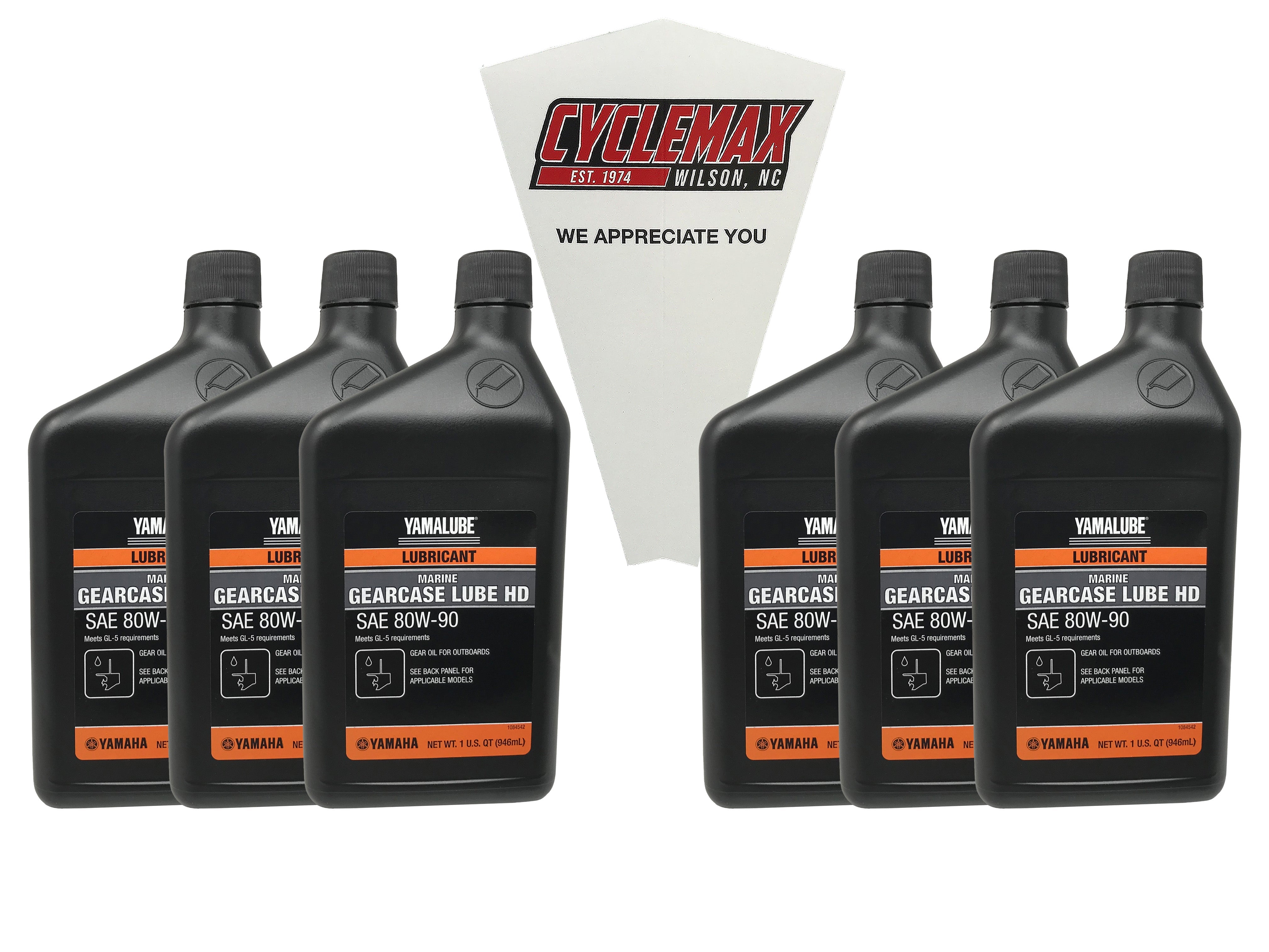 CYCLEMAX Six Pack for Yamaha Gearcase Lube HD Acc-GLUBE-HD-QT Contains Six Quarts and a Funnel