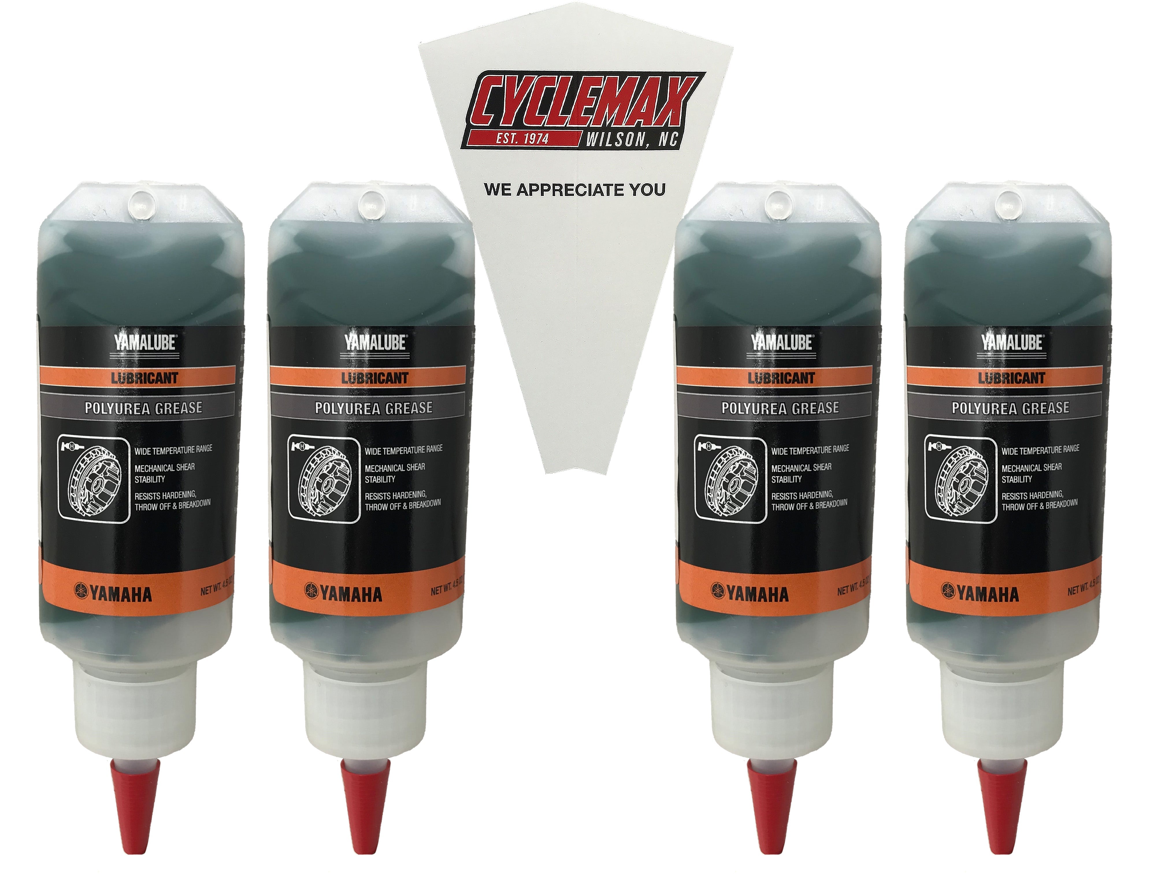 Cyclemax Four Pack for Yamaha Yamalube Polyurea Grease ACC-POLYG-RS-05 Contains Four 4.5oz Tubes and a Funnel