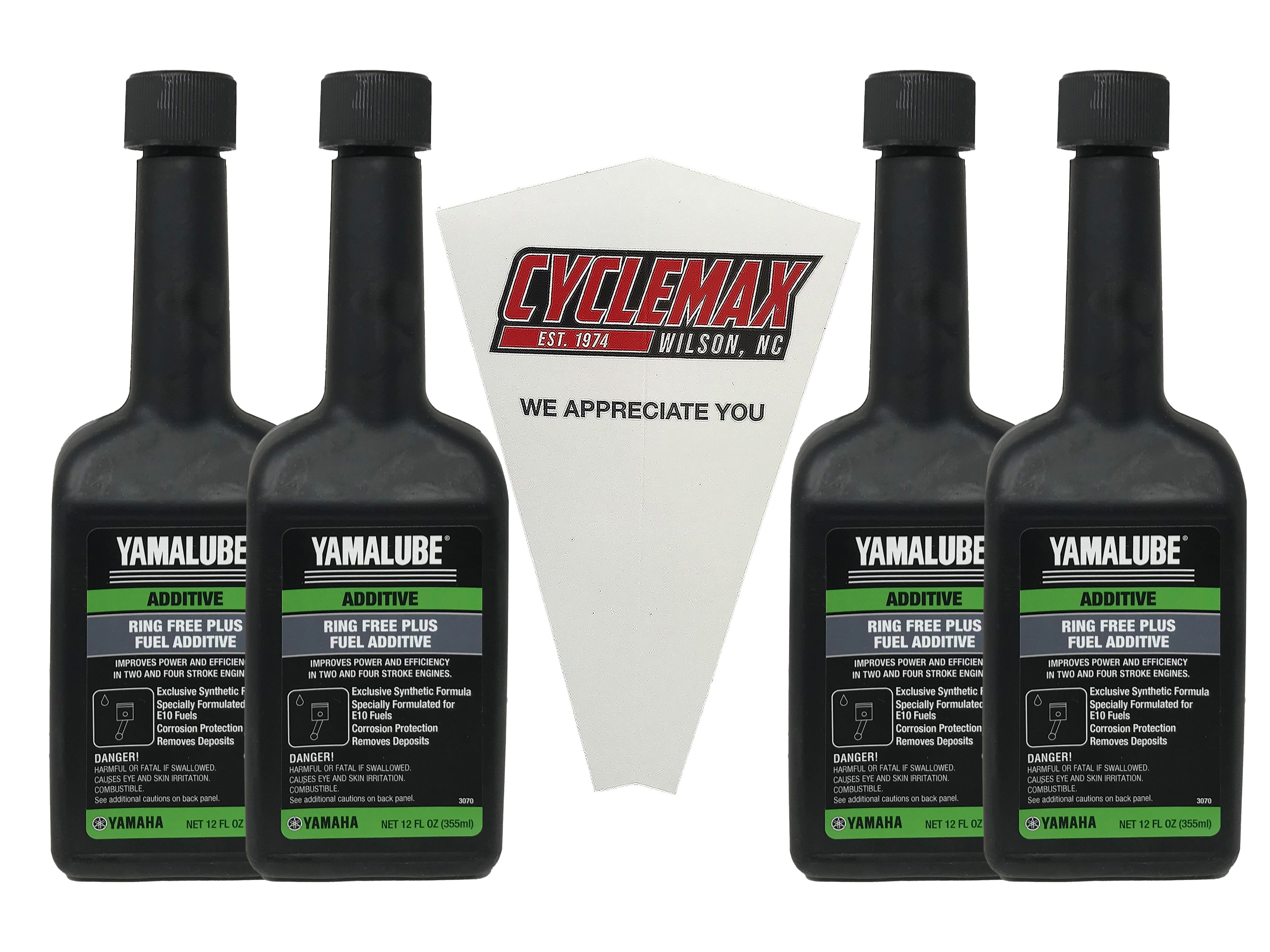 CYCLEMAX Four Pack for Yamaha Ring Free Plus Fuel Additive ACC-RNGFR-PL-12 Contains Four 12oz Bottles and a Funnel
