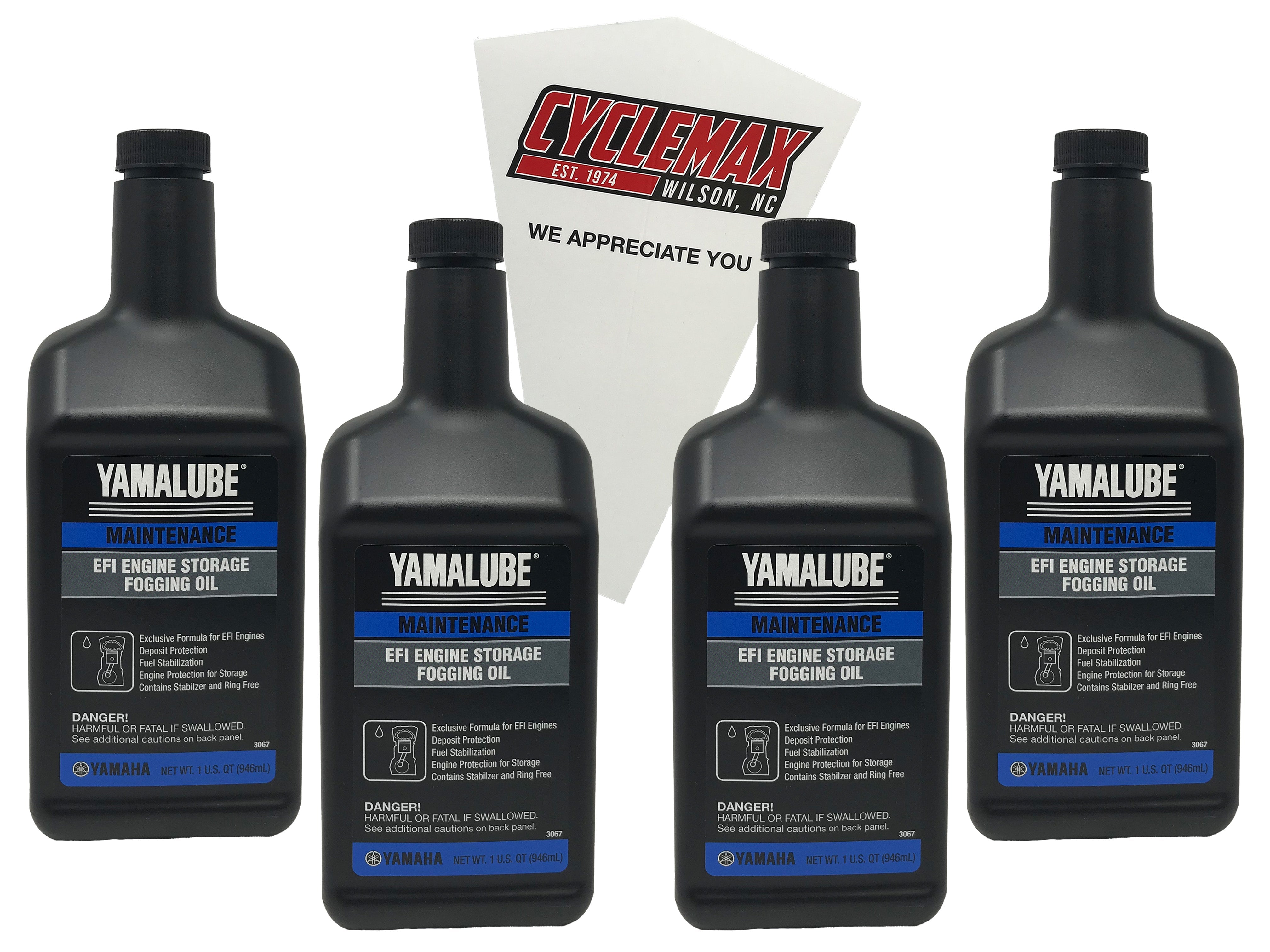 Cyclemax Four Pack for Yamaha Yamalube EFI Engine Storage Fogging Oil ACC-STORR-IT-32 Contains Four Quarts and a Funnel