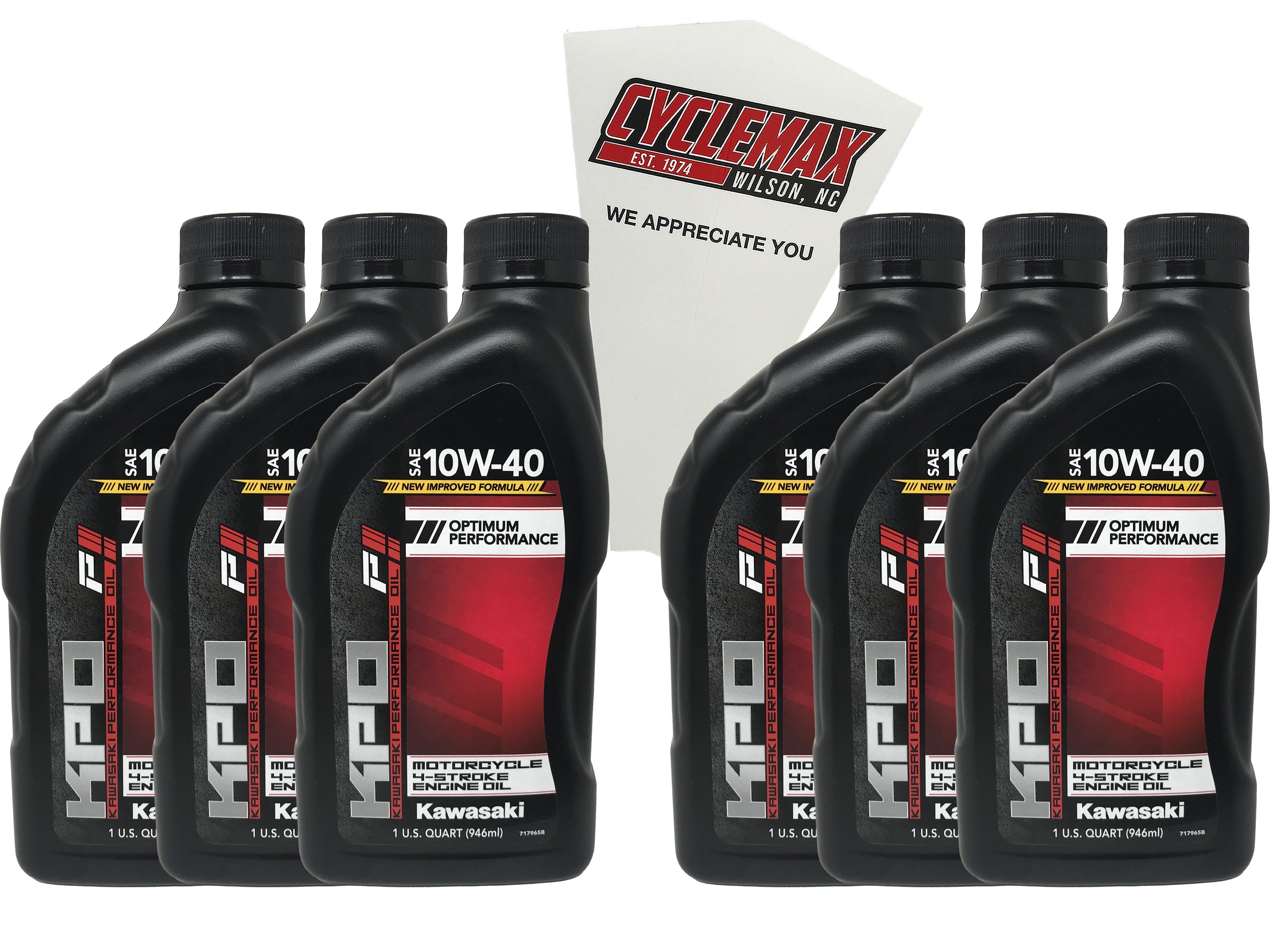 Cyclemax Six Pack for Kawasaki KPO Motorcycle 4-Stroke 10W-40 Oil K61021-101-01Q Contains Six Quarts and a Funnel