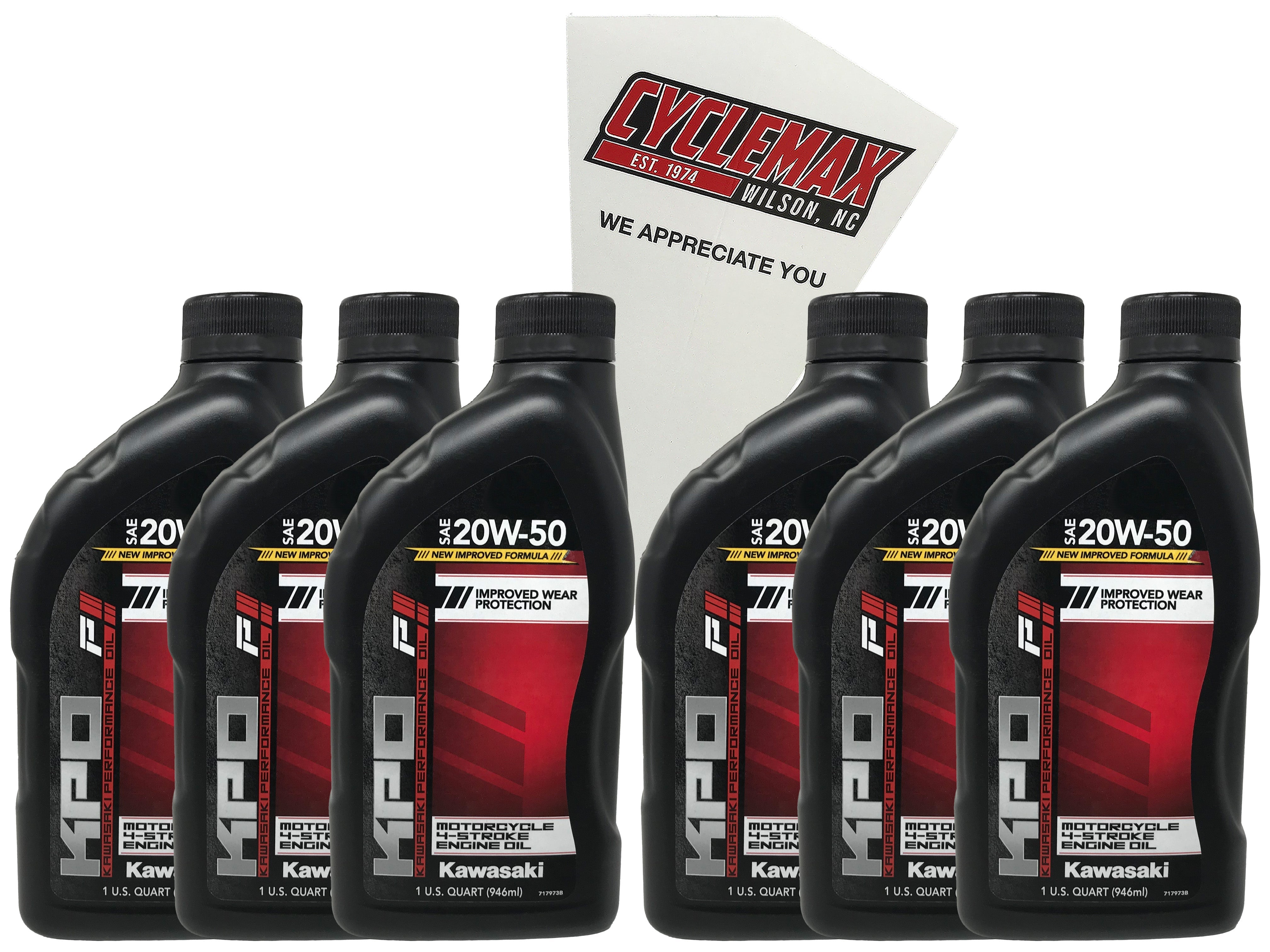 Cyclemax Six Pack for Kawasaki KPO 20W-50 4-Stroke Motorcycle Engine Oil K61021-102-01Q Contains Six Quarts and a Funnel