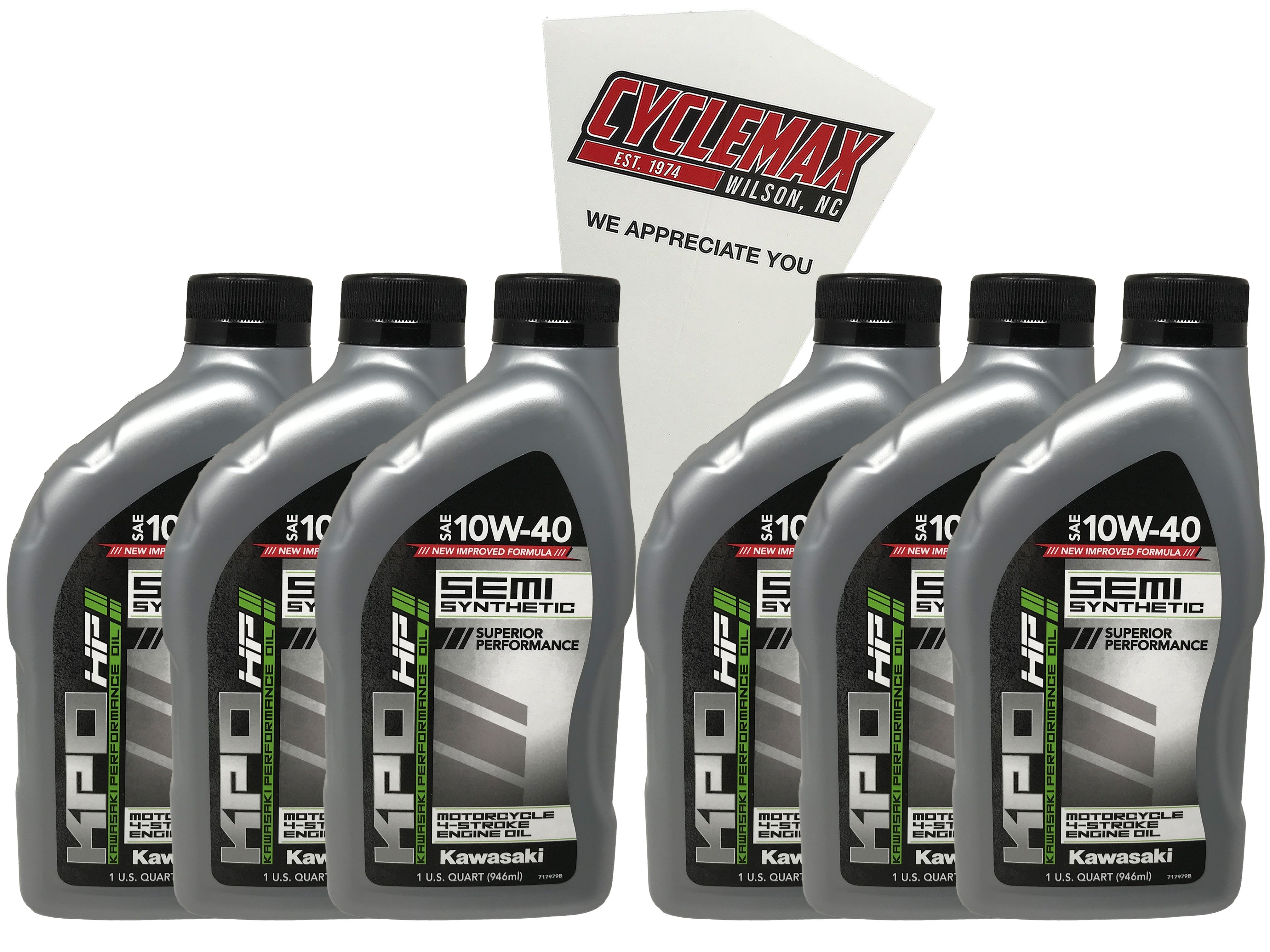 Cyclemax Six Pack for Kawasaki KPO Semi-Synthetic 10W-40 4-Stroke Motorcycle Oil K61021-300-01Q Contains Six Quarts and a Funnel