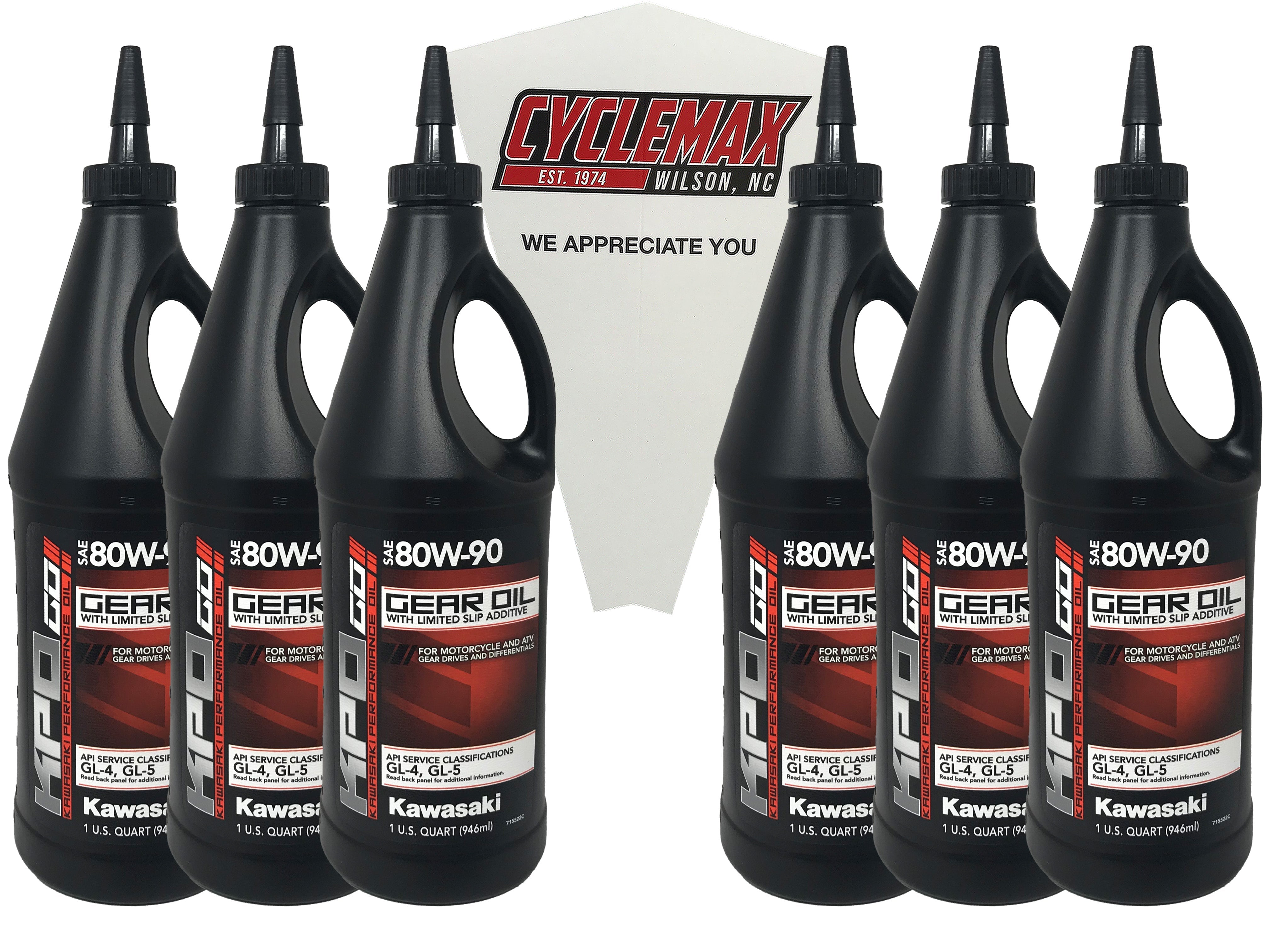 Cyclemax Six Pack for Kawasaki KPO Gear Oil with Limited Slip K6103G-103-01Q Contains Six Quarts and a Funnel