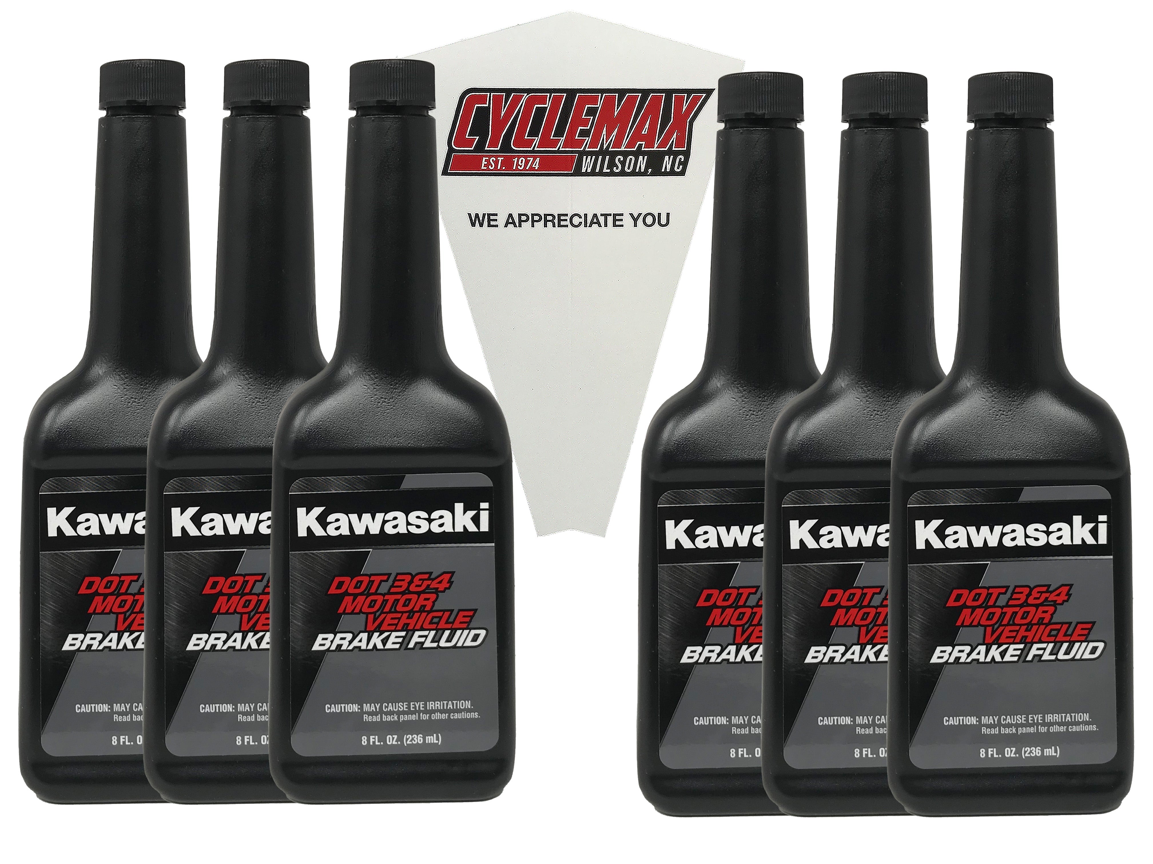 CYCLEMAX Six Pack for Kawasaki DOT Brake Fluid 3&4 K61081-002A Contains Six 8oz Bottles and a Funnel