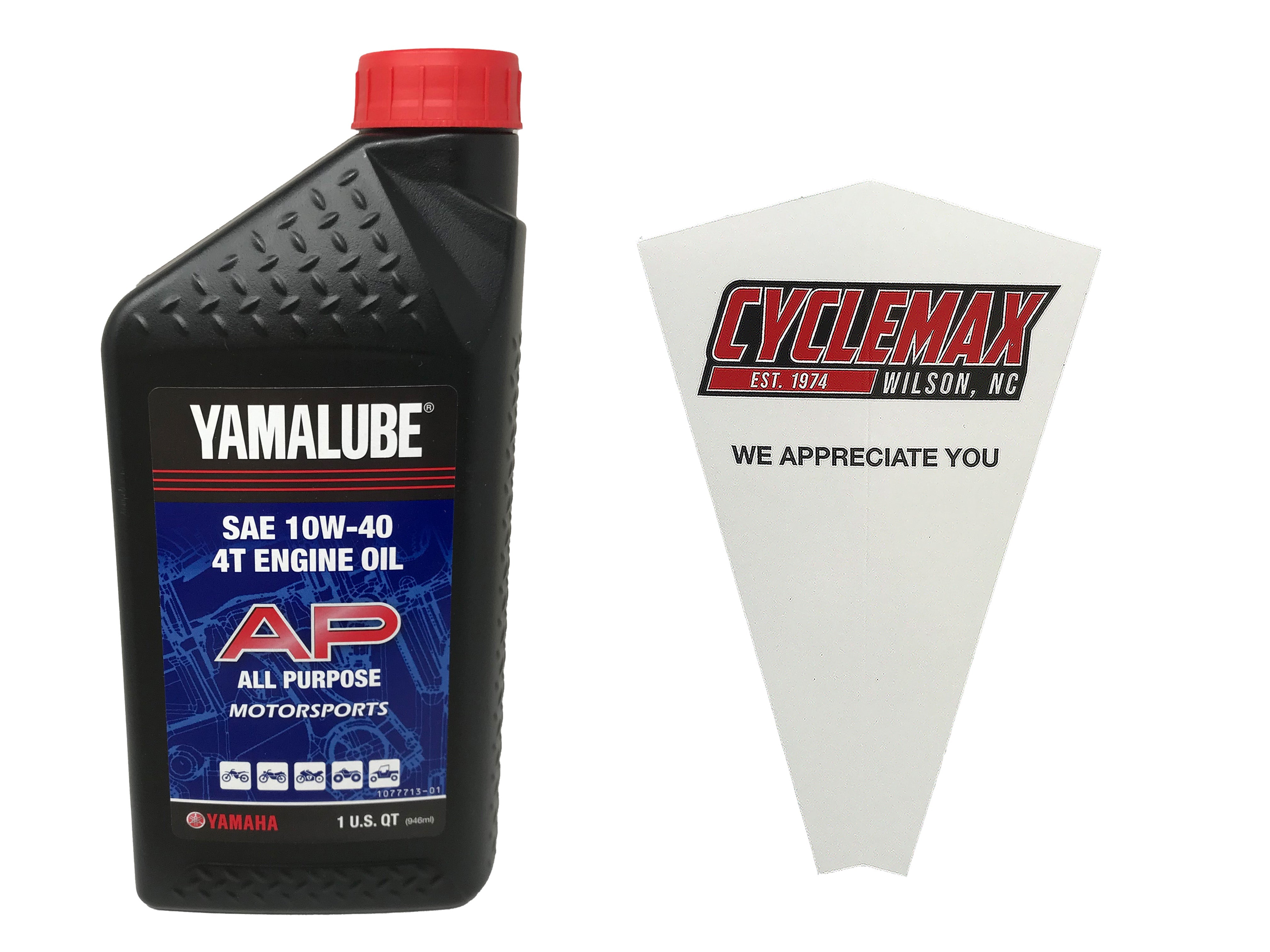 Cyclemax One Pack of Yamaha Yamalube SAE 10W-40 4-Stroke Engine Oil LUB-10W-40-AP-12 Contains One Quart and a Funnel