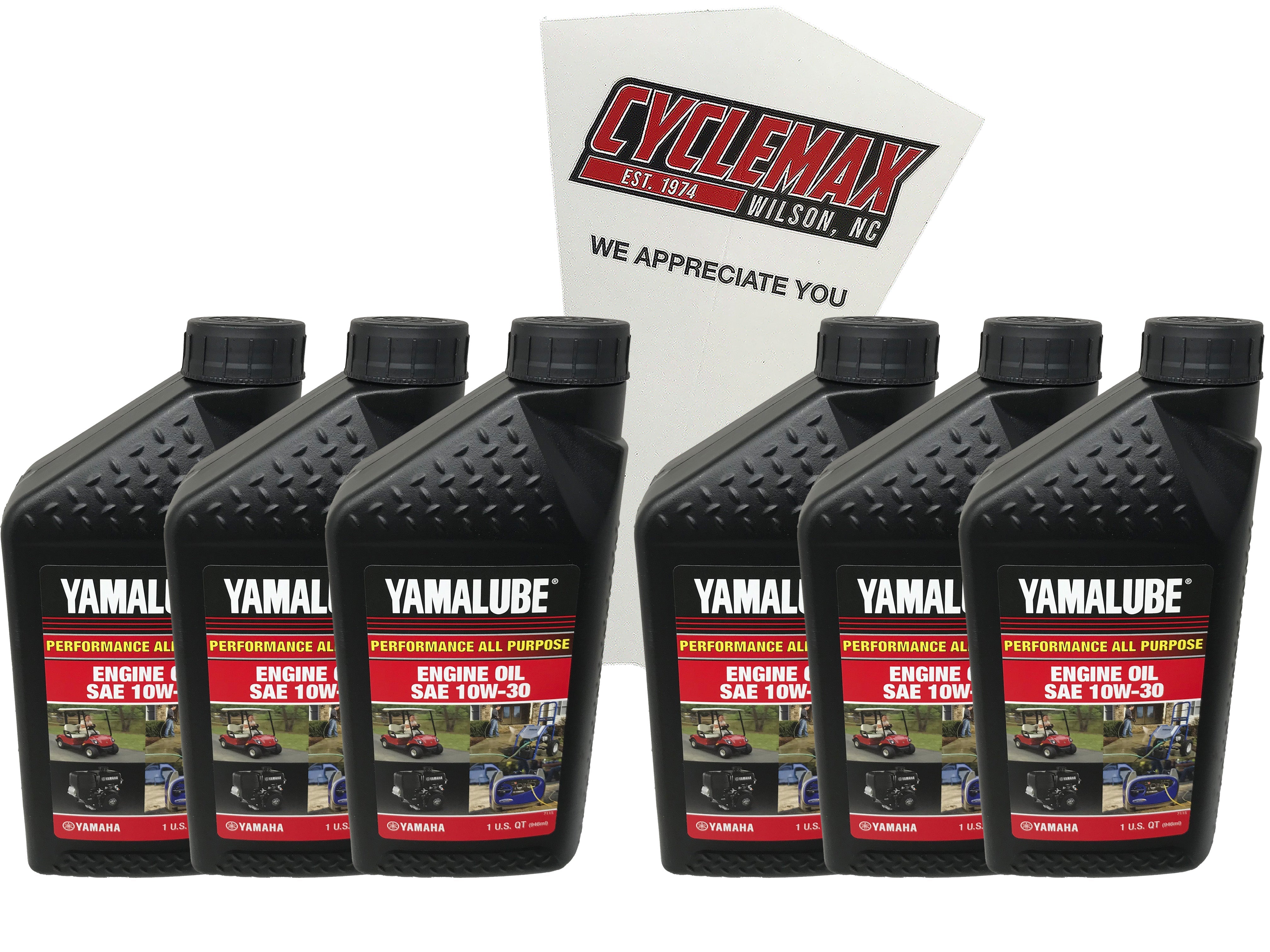 Cyclemax Six Pack for Yamaha Yamalube Golf Car Engine 10W-30 Engine LUB-10W30-GG-12 Contains Six Quarts and a Funnel