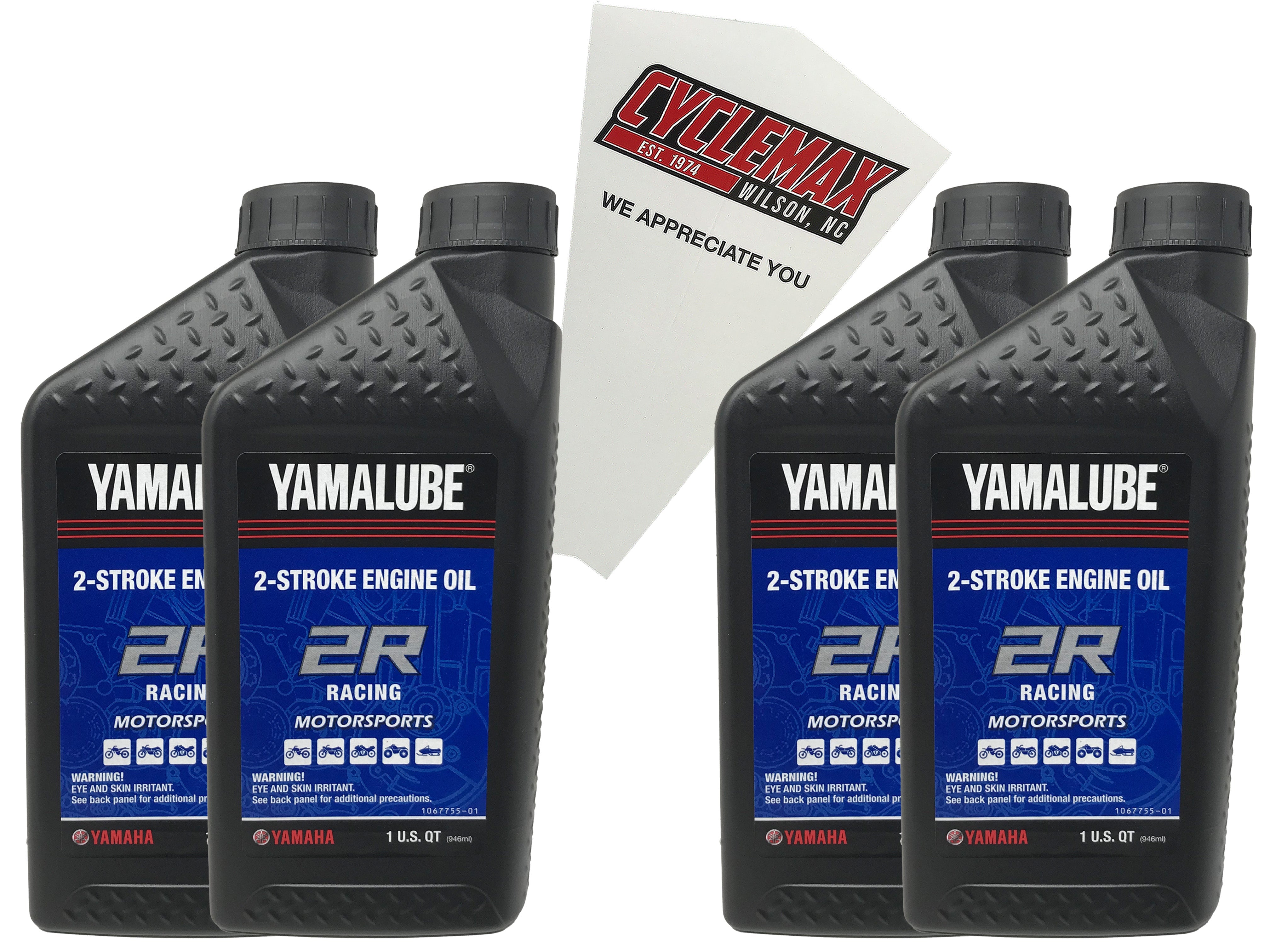Cyclemax Four Pack for Yamaha Yamalube 2R 2-Stroke Racing Oil LUB-2STRK-R1-12 Contains Four Quarts and a Funnel