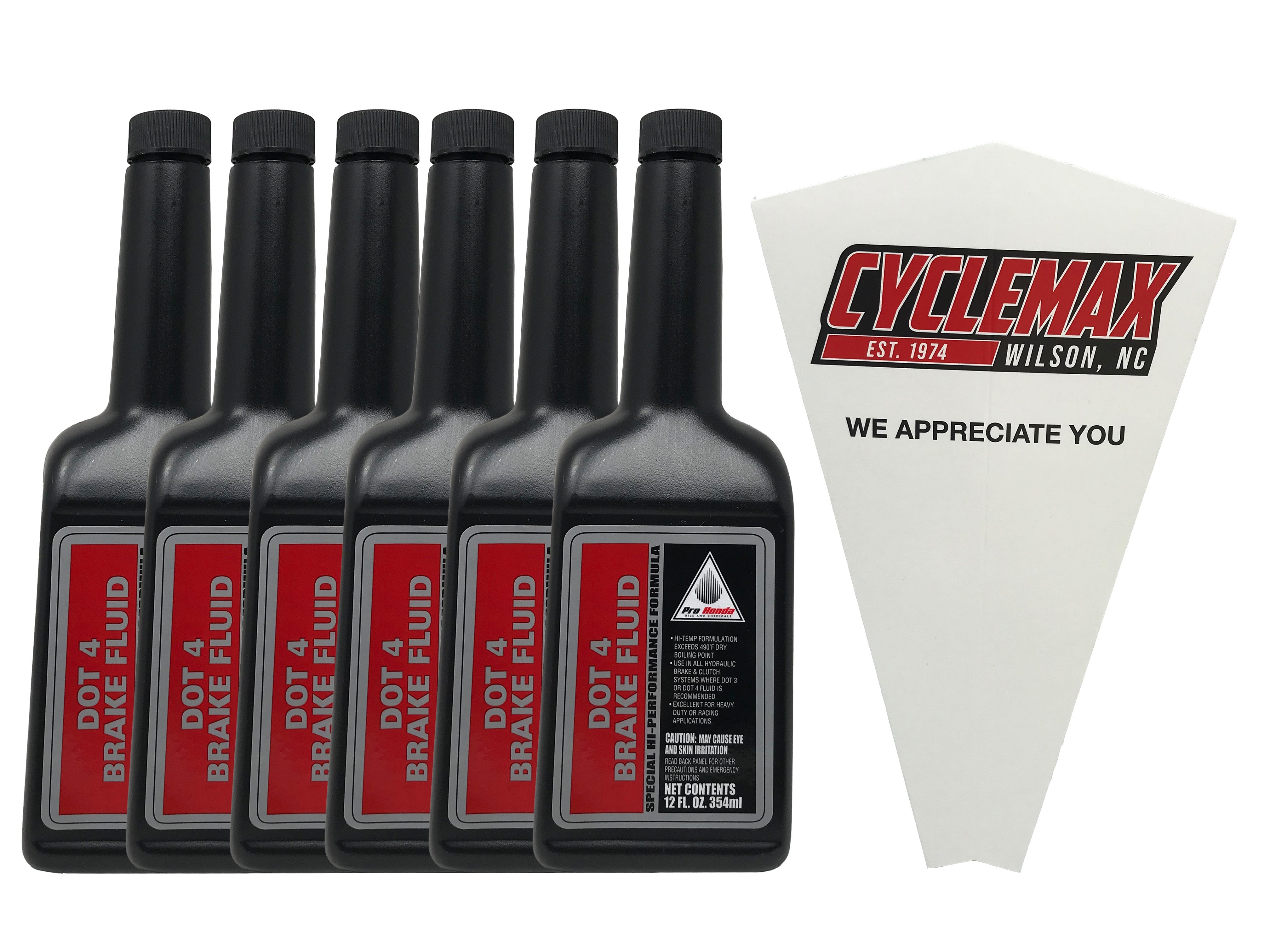 CYCLEMAX Six Pack for Honda DOT 4 Brake Fluid 08203-0004 Contains Six 12oz Bottles and a Funnel
