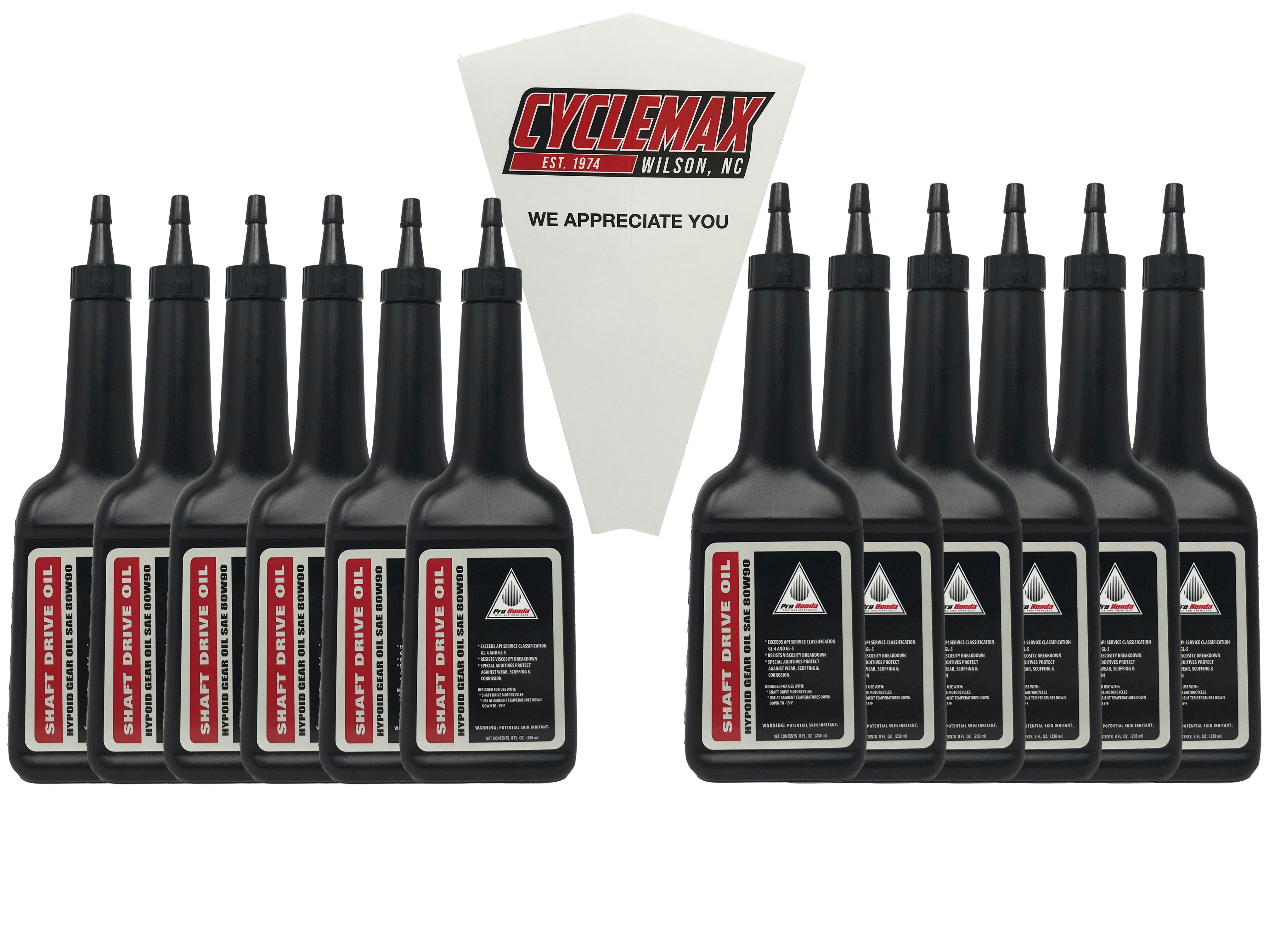 Cyclemax Twelve Pack for Honda 8oz Shaft Drive Oil 08208-0080 Contains Twelve Bottles and a Funnel