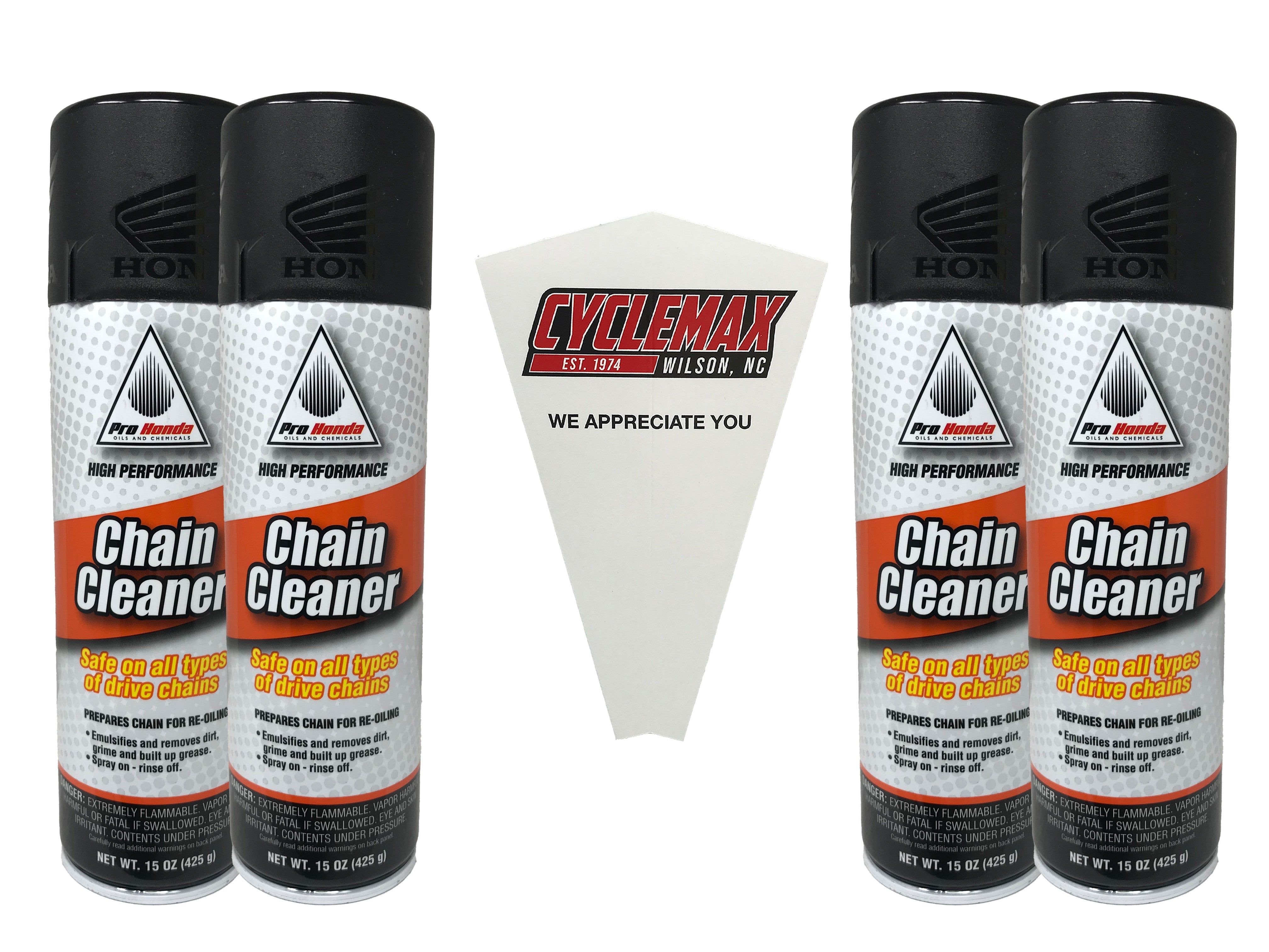 CYCLEMAX Four Pack for Honda Chain Cleaner 08732-CHC00 Contains Four 15oz Cans and a Funnel