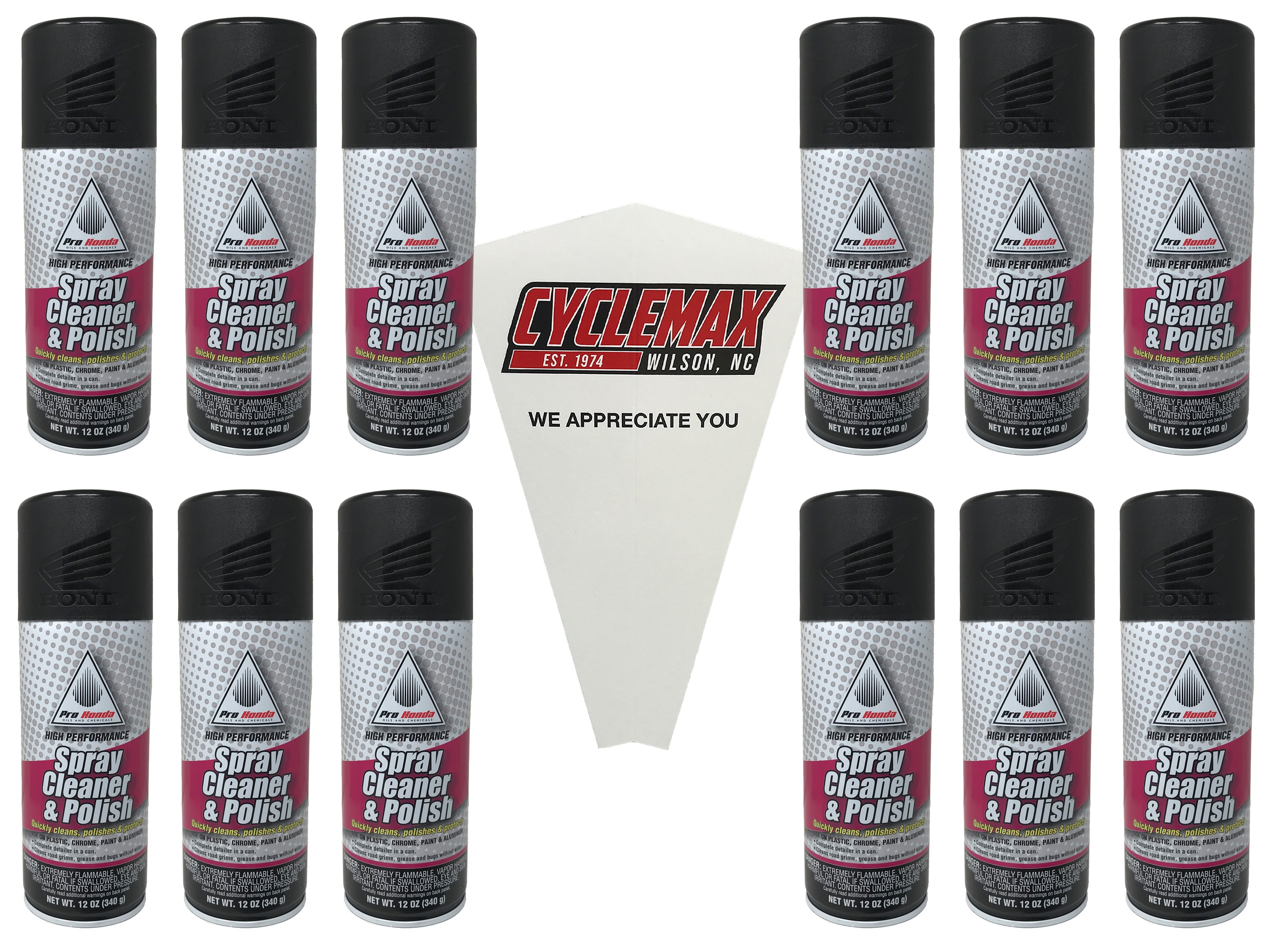 CYCLEMAX Twelve Pack for Honda Spray Cleaner & Polish 08732-SCP00 Contains Twelve 12oz Cans and a Funnel