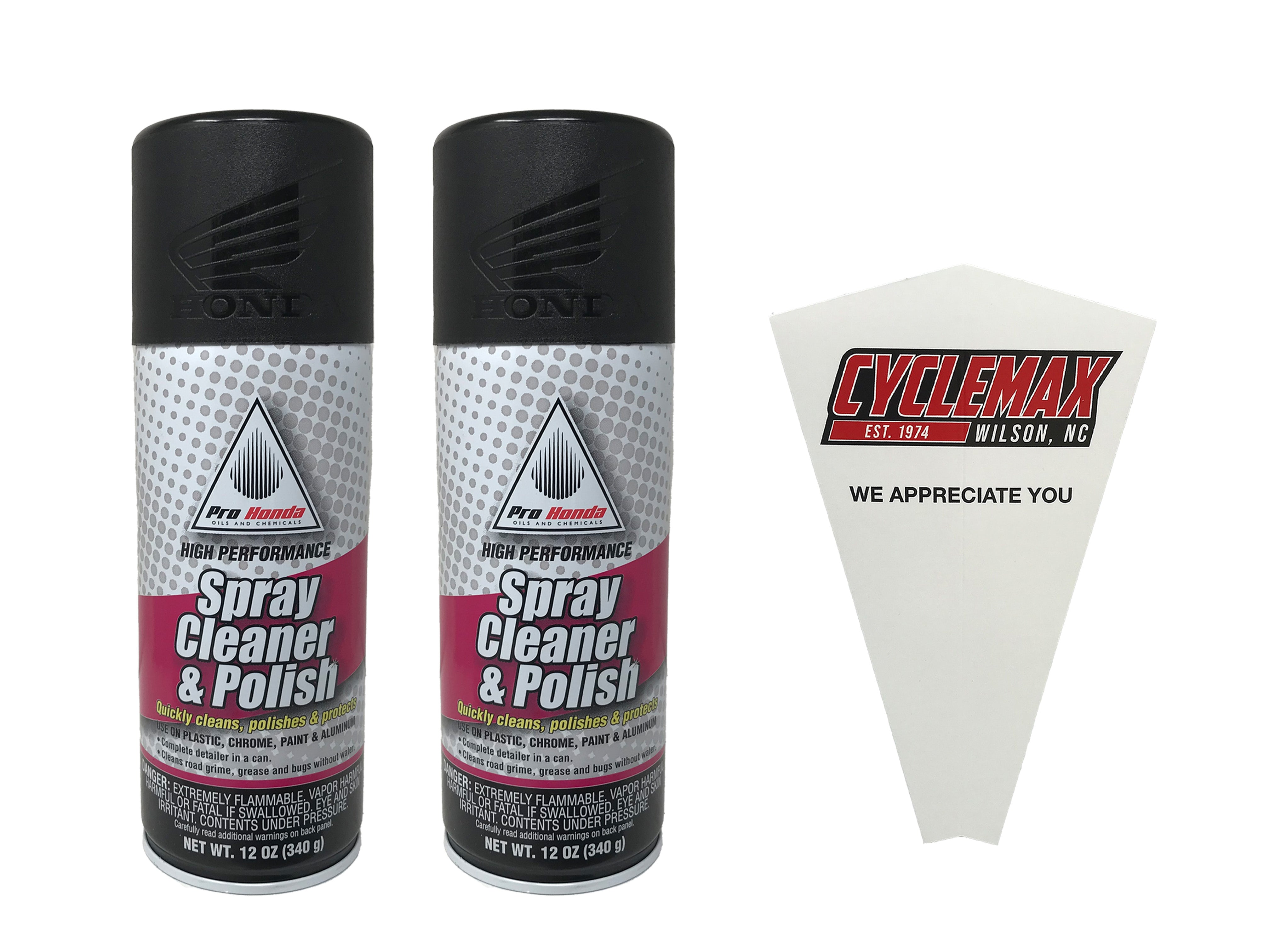 CYCLEMAX Two Pack for Honda Spray Cleaner & Polish 08732-SCP00 Contains Two 12oz Cans and a Funnel