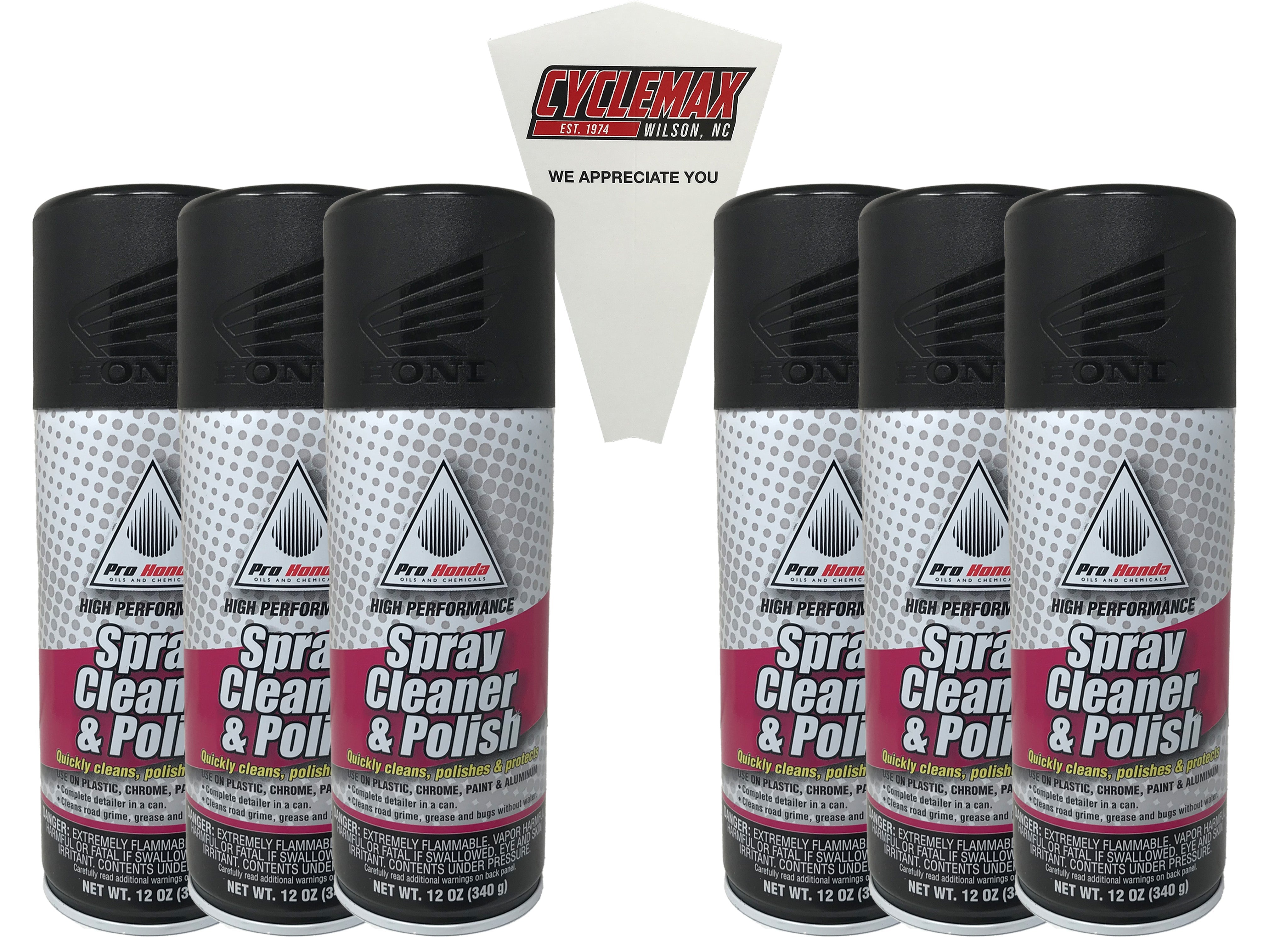 CYCLEMAX Six Pack for Honda Spray Cleaner & Polish 08732-SCP00 Contains Six 12oz Cans and a Funnel