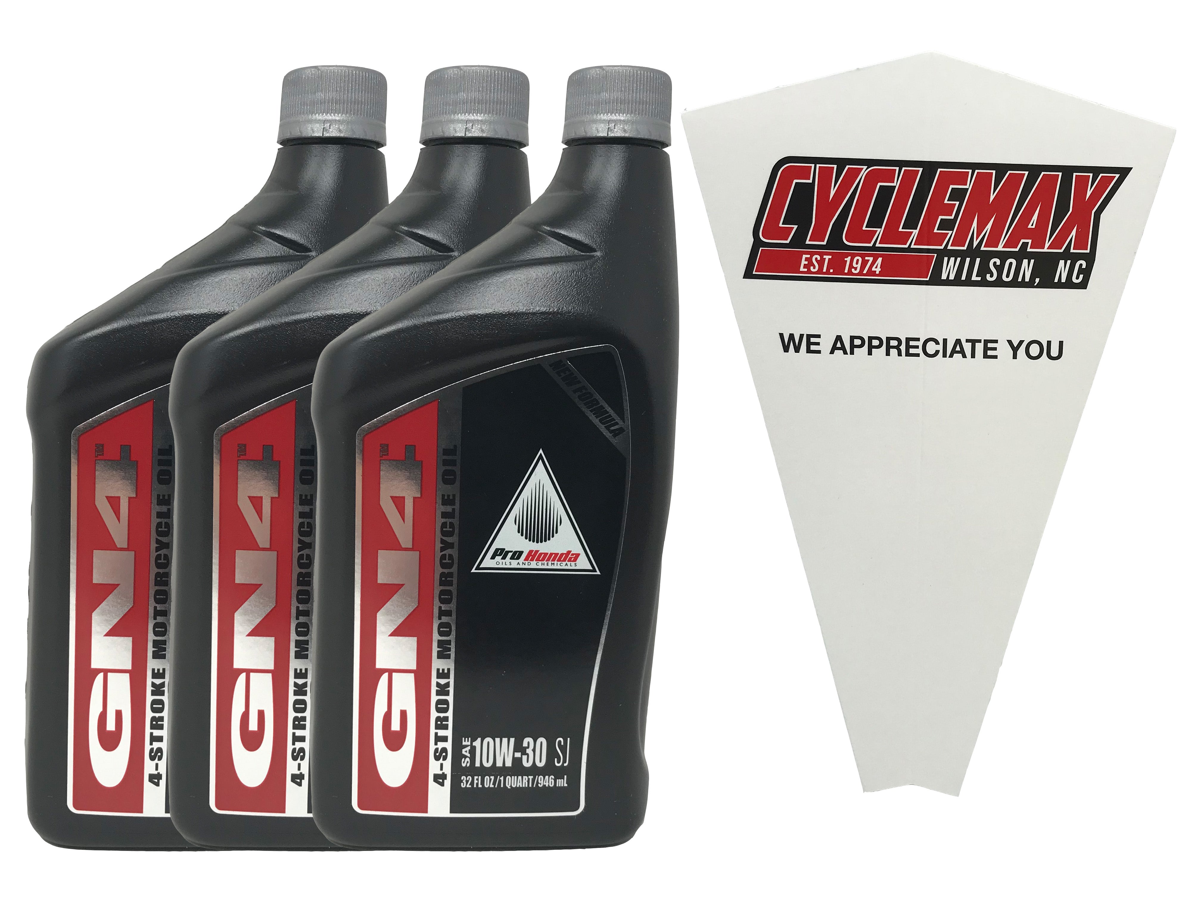 Cyclemax Three Pack for Honda GN4 10w30 4-Stroke Engine Oil 08C35-A131M02 Contains Three Quarts and a Funnel