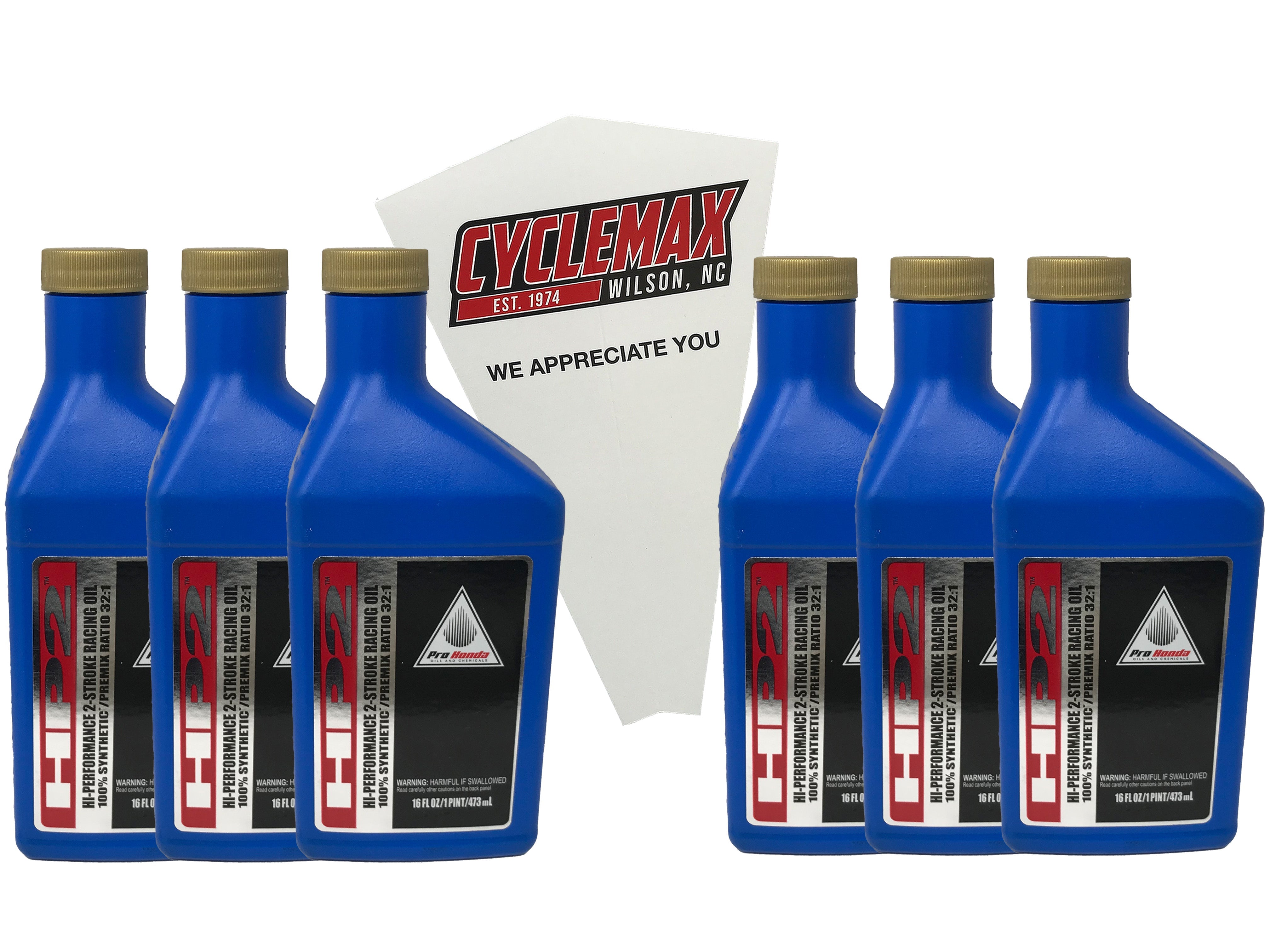 Cyclemax Six Pack for Honda HP2 Synthetic 2 Stroke Oil Pint 08C35-AH21S01 Contains Six 16oz Bottles and a Funnel