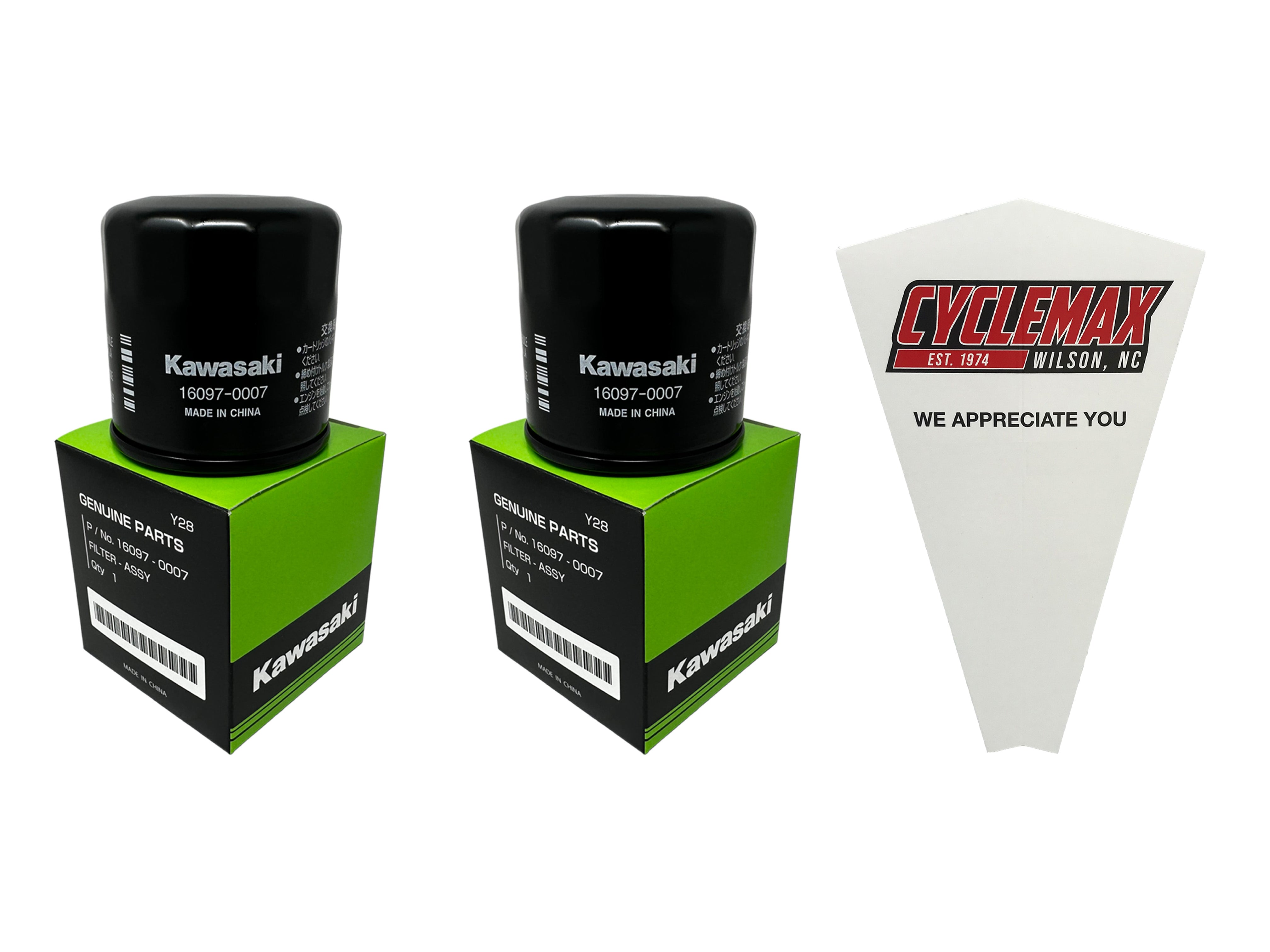 Cyclemax Two Pack for Kawasaki Oil Filter 16097-0007 Contains Two Filters and a Funnel