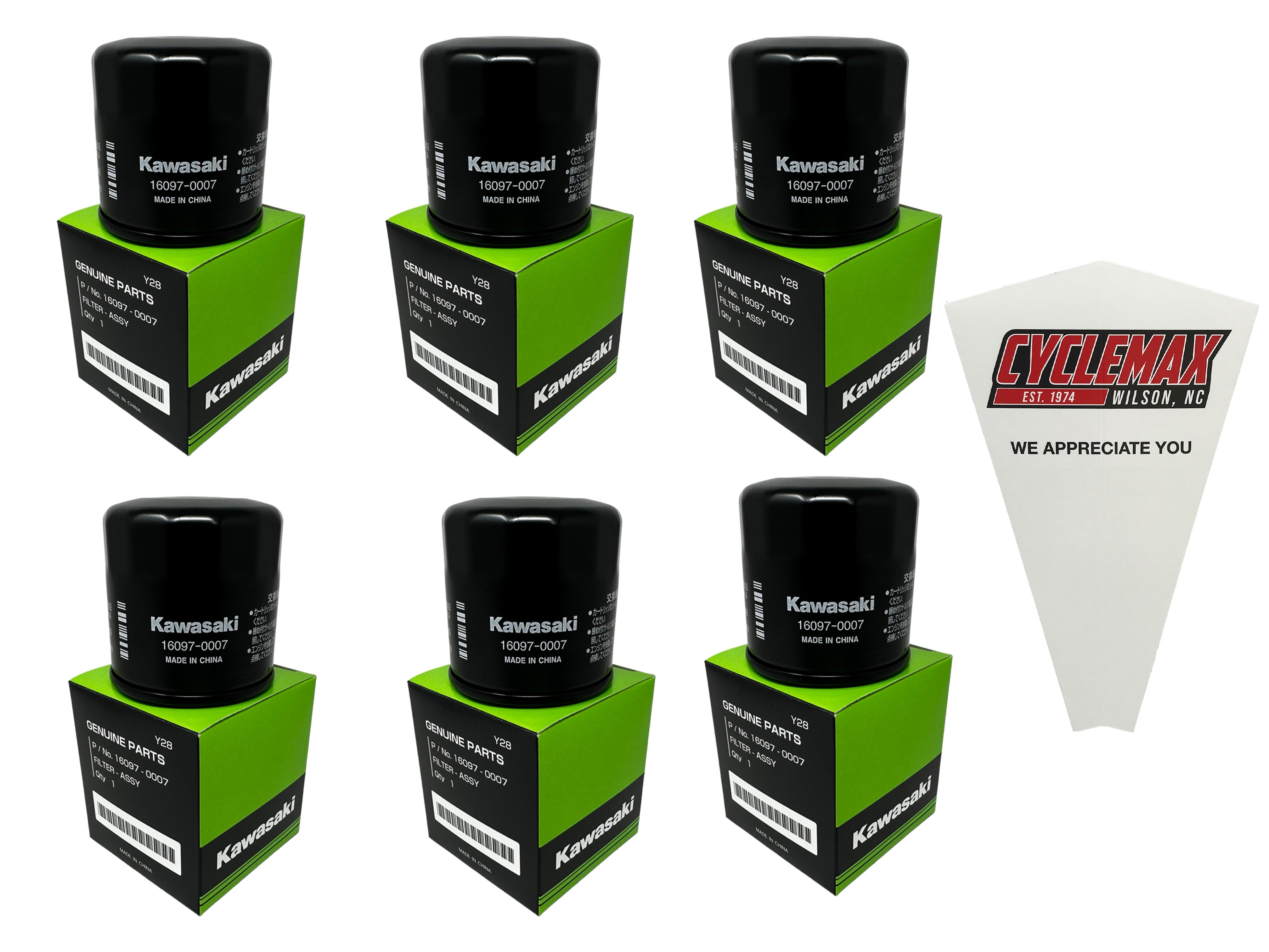 Cyclemax Six Pack for Kawasaki Oil Filter 16097-0007 Contains Six Filters and a Funnel