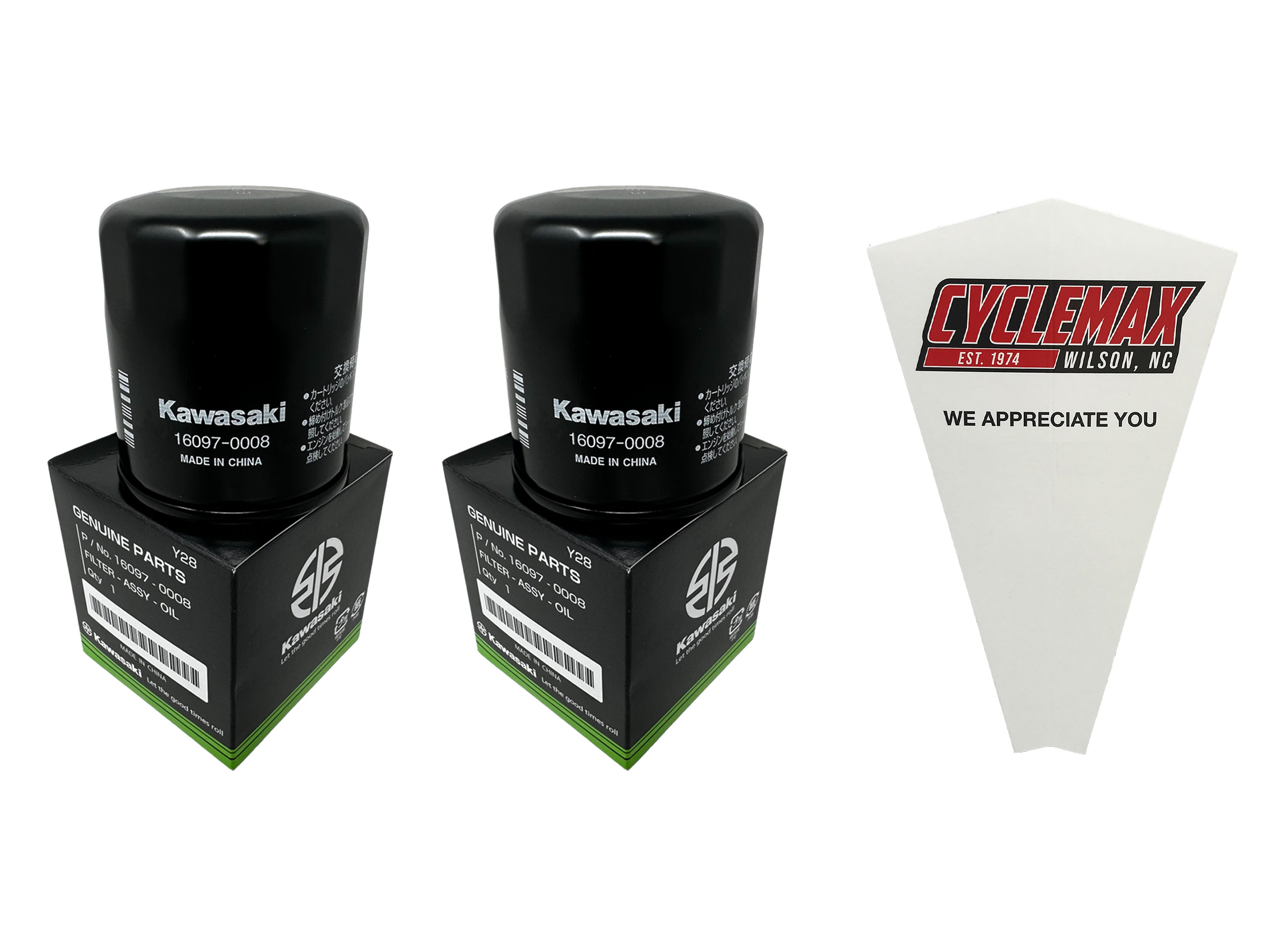 Cyclemax Two Pack for Kawasaki Oil Filter 16097-0008 Contains Two Filters and a Funnel