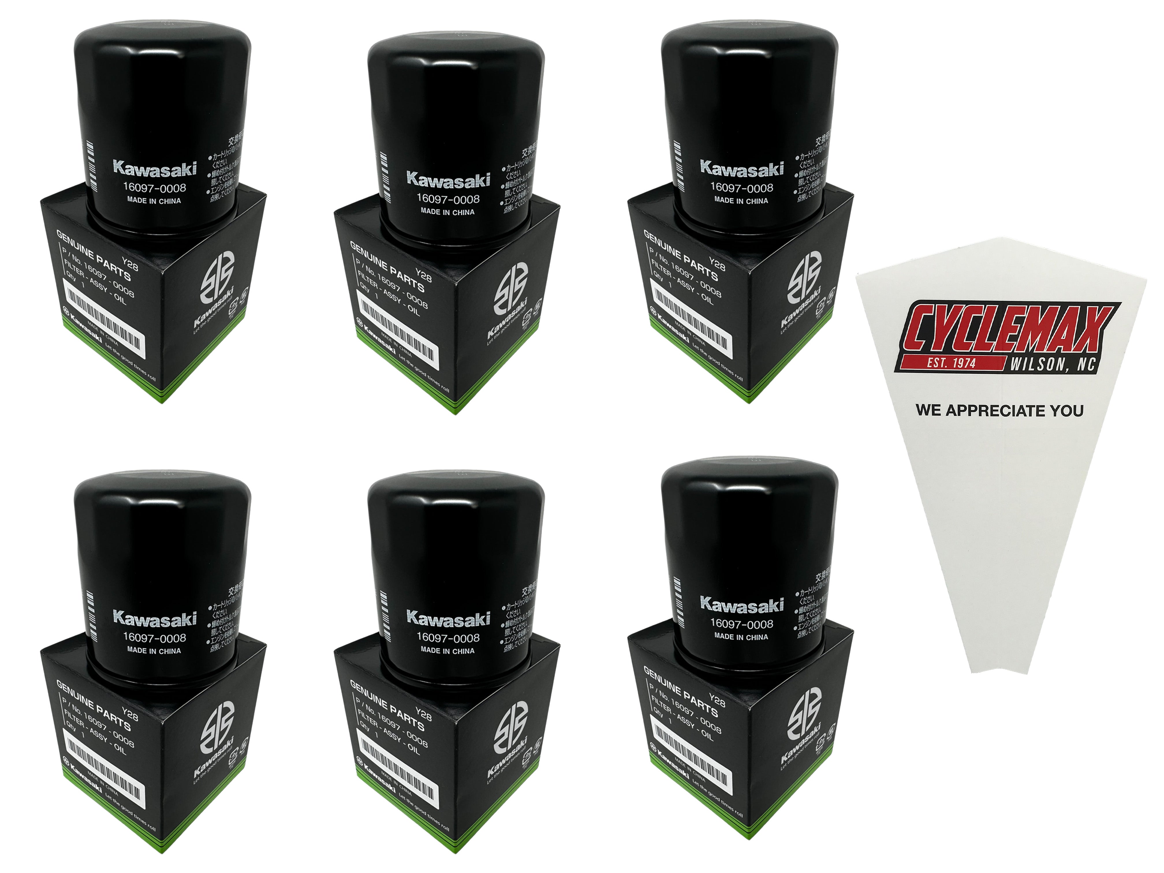Cyclemax Six Pack for Kawasaki Oil Filter 16097-0008 Contains Six Filters and a Funnel