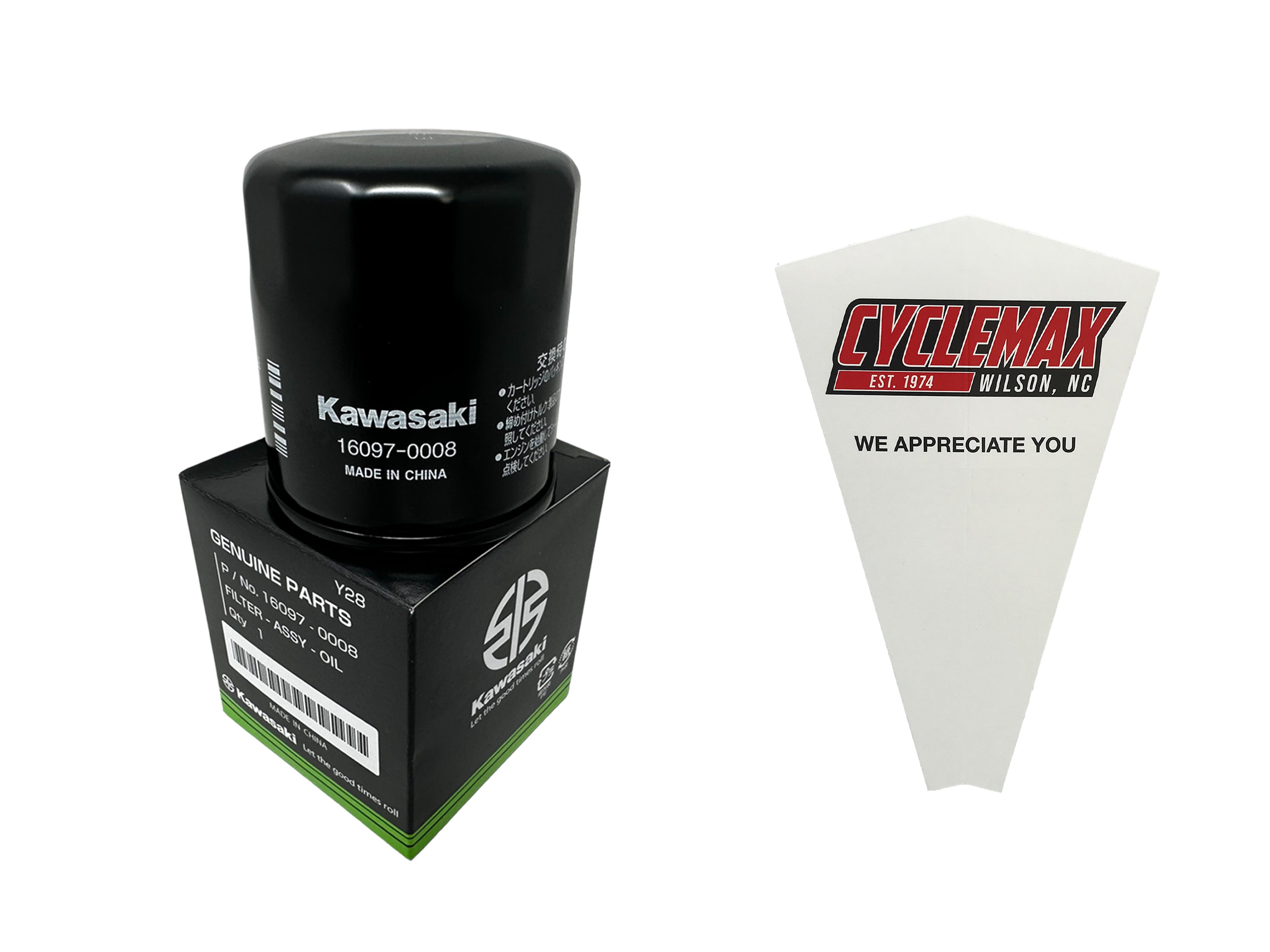 Cyclemax One Pack for Kawasaki Oil Filter 16097-0008 Contains One Filter and a Funnel