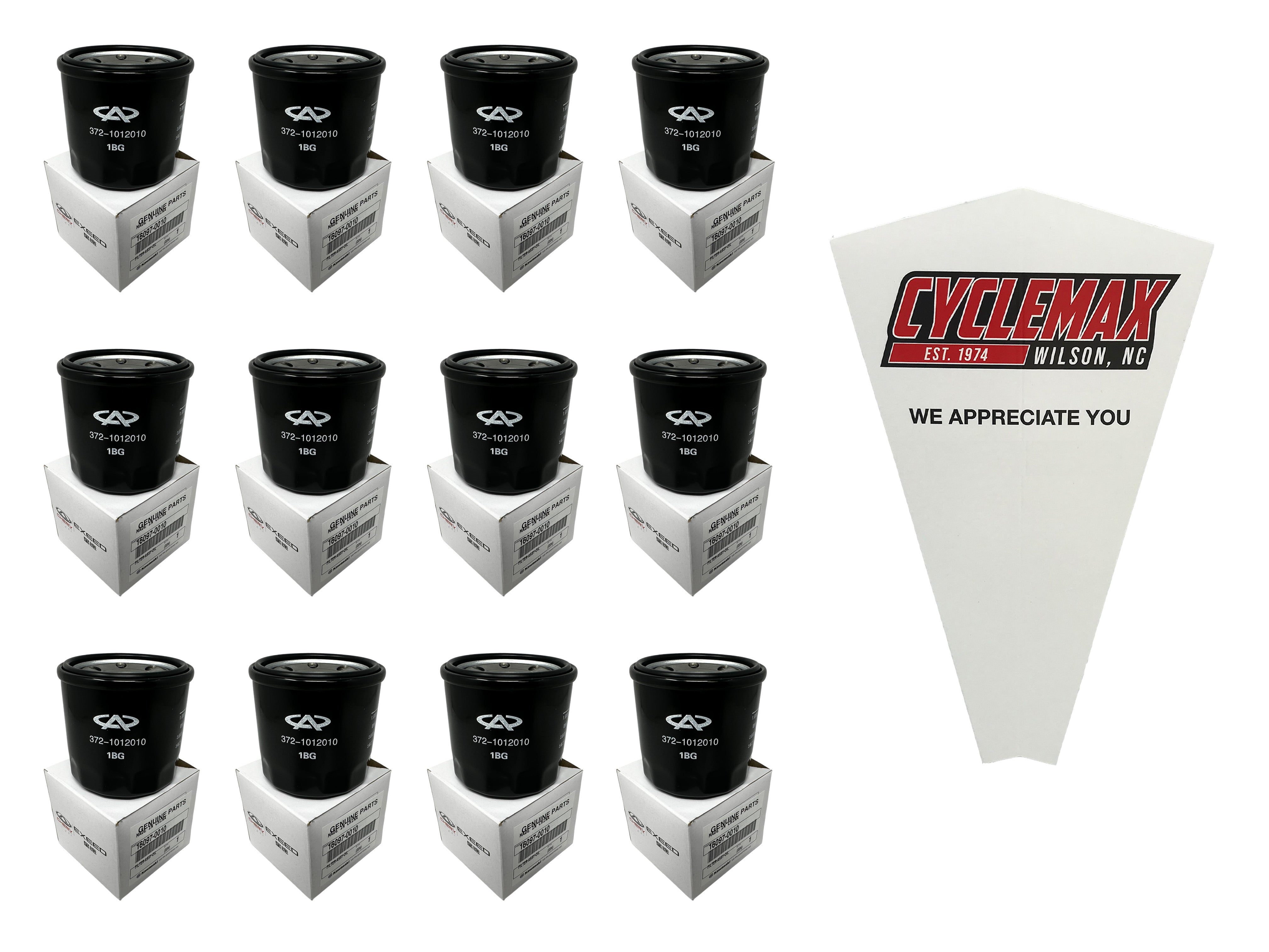 Cyclemax Twelve Pack for Kawasaki Oil Filter 16097-0010 Contains Twelve Filters and a Funnel